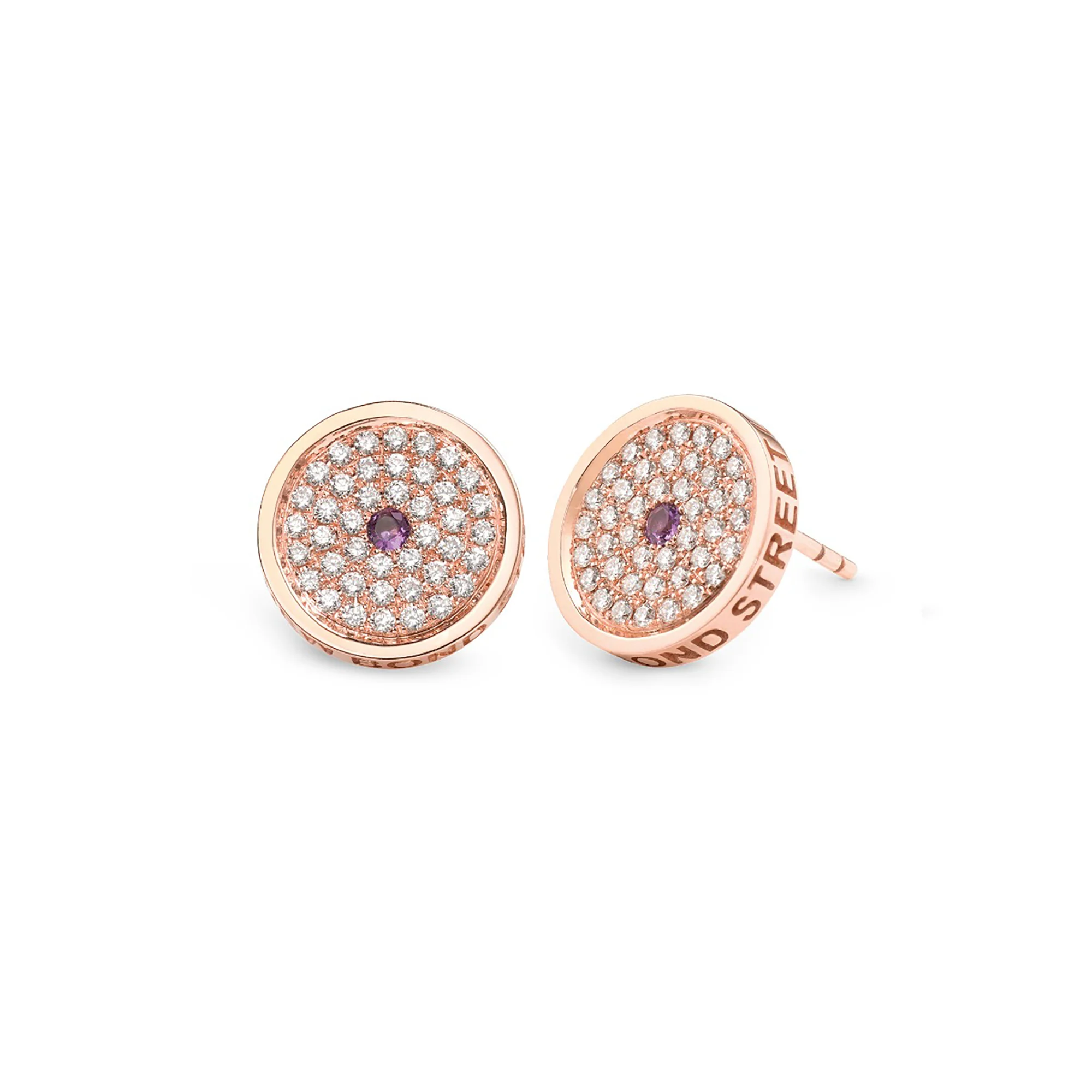 167 Button Earrings in 18ct Rose Gold with Amethyst and Diamonds - Image 2