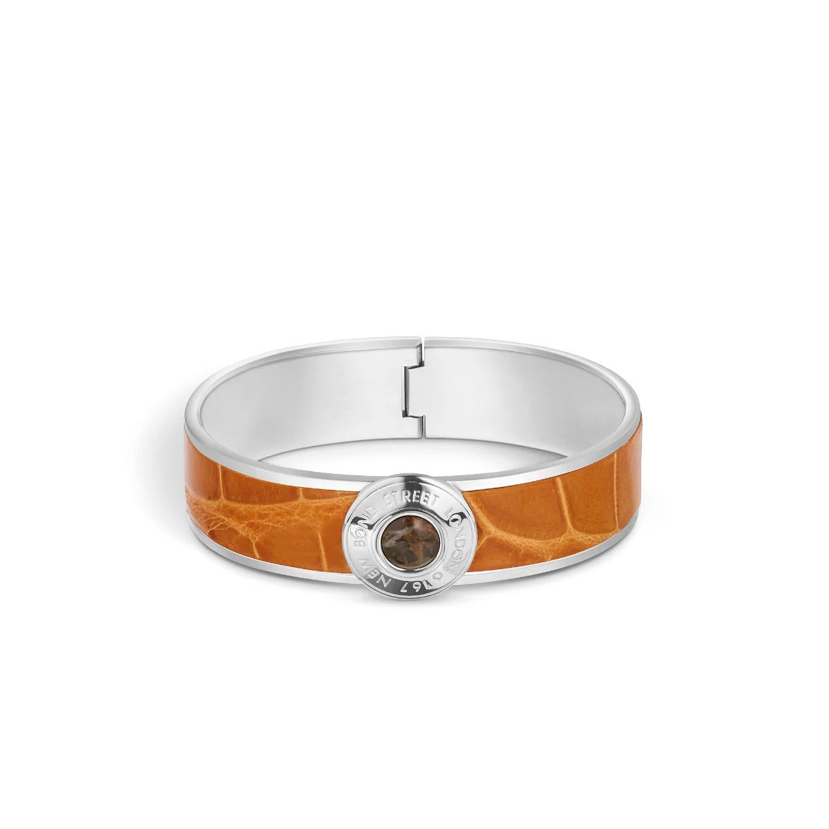 Bond Street Narrow Button Cuff in Crocodile with Palladium Finish