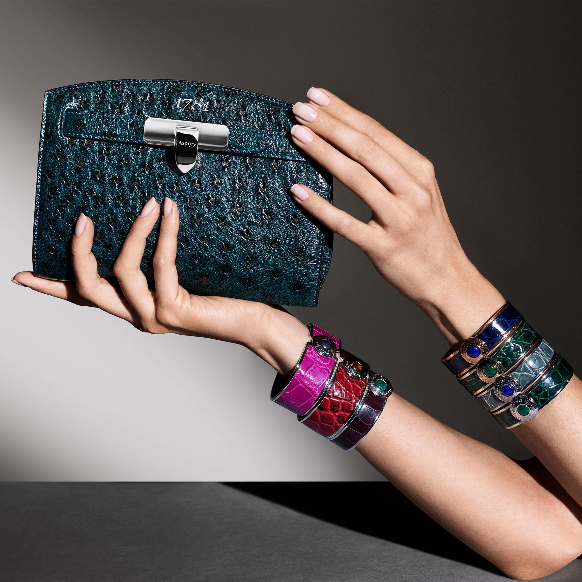 Bond Street Narrow Button Cuff in Crocodile with Palladium Finish - Image 13