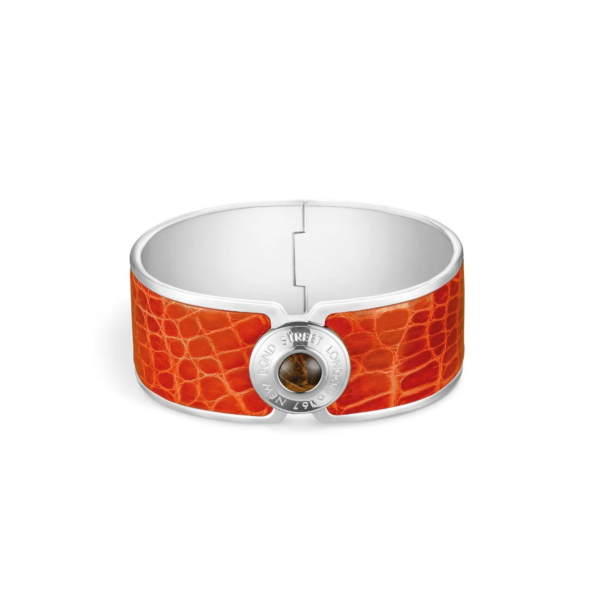 Bond Street Wide Button Cuff in Crocodile with Palladium Finish - Image 10