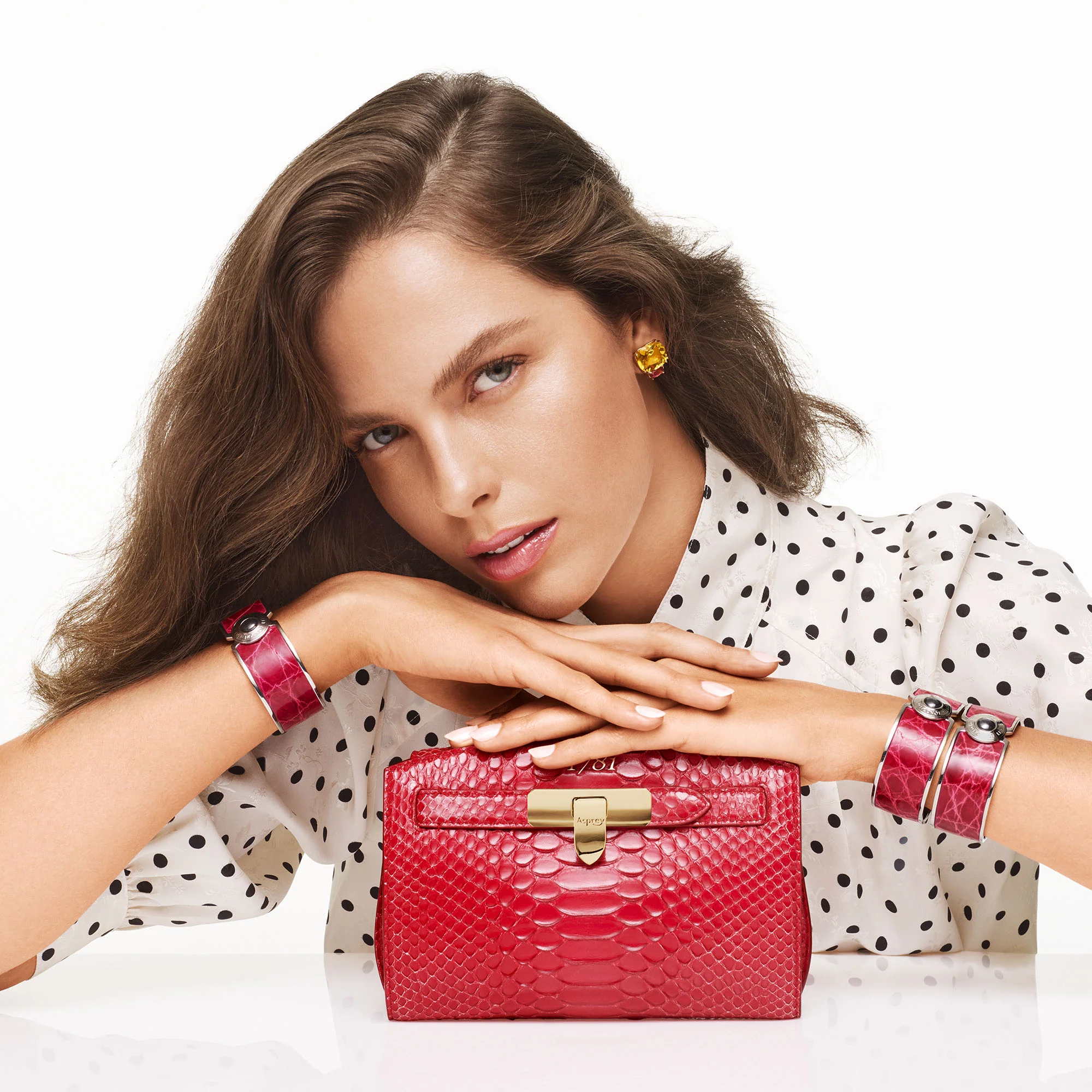 Bond Street Wide Button Cuff in Crocodile with Palladium Finish - Image 14