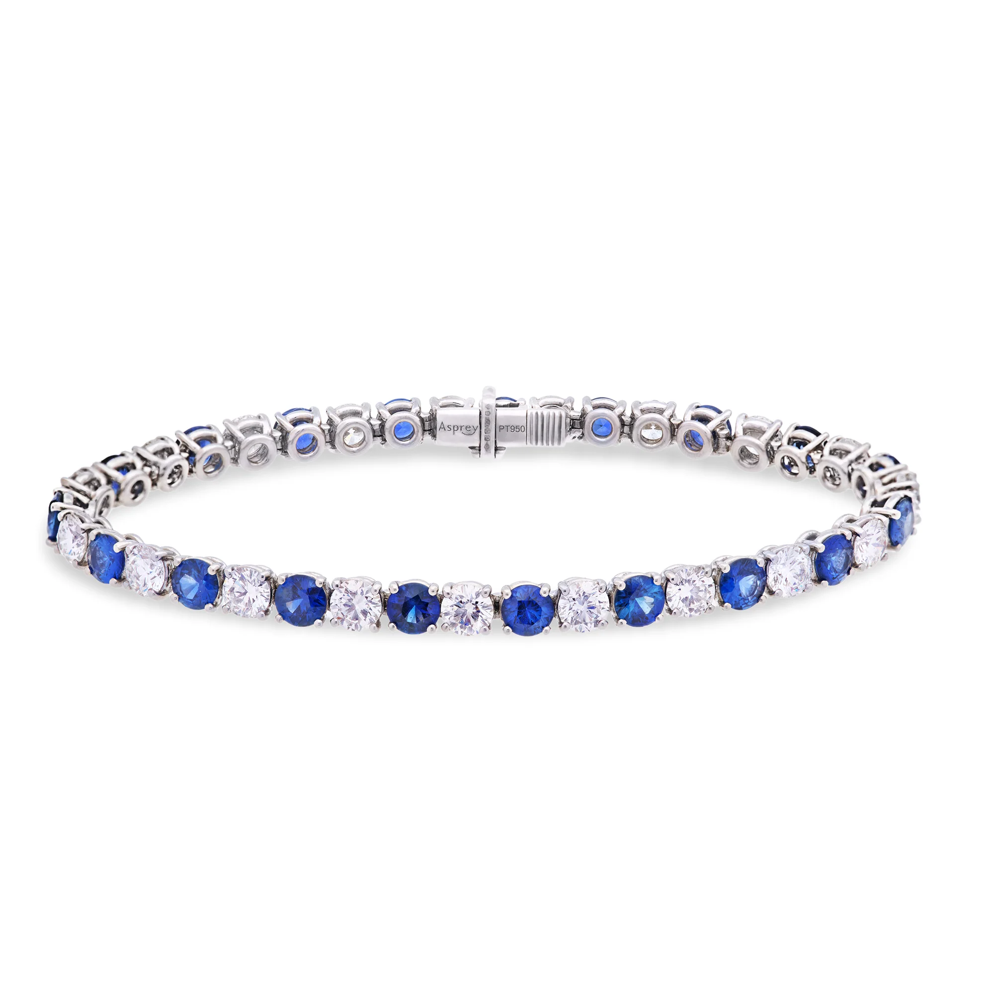 Brilliant-Cut Diamond Tennis Bracelet in Platinum with Blue Sapphires