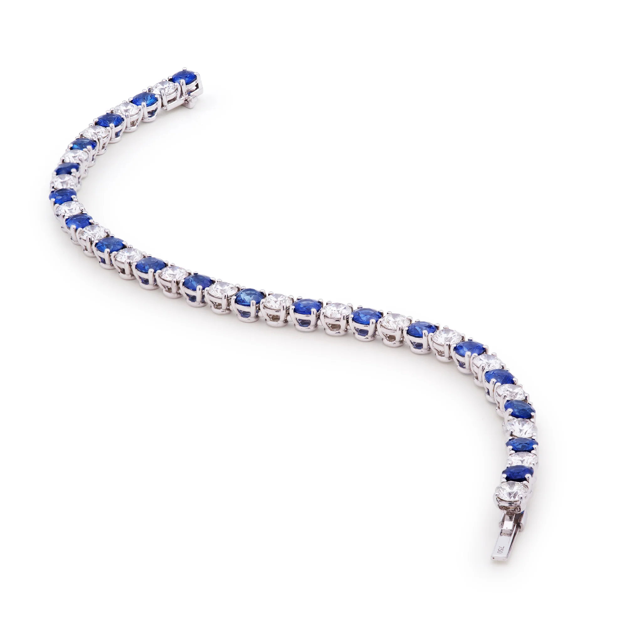 Brilliant-Cut Diamond Tennis Bracelet in Platinum with Blue Sapphires - Image 2