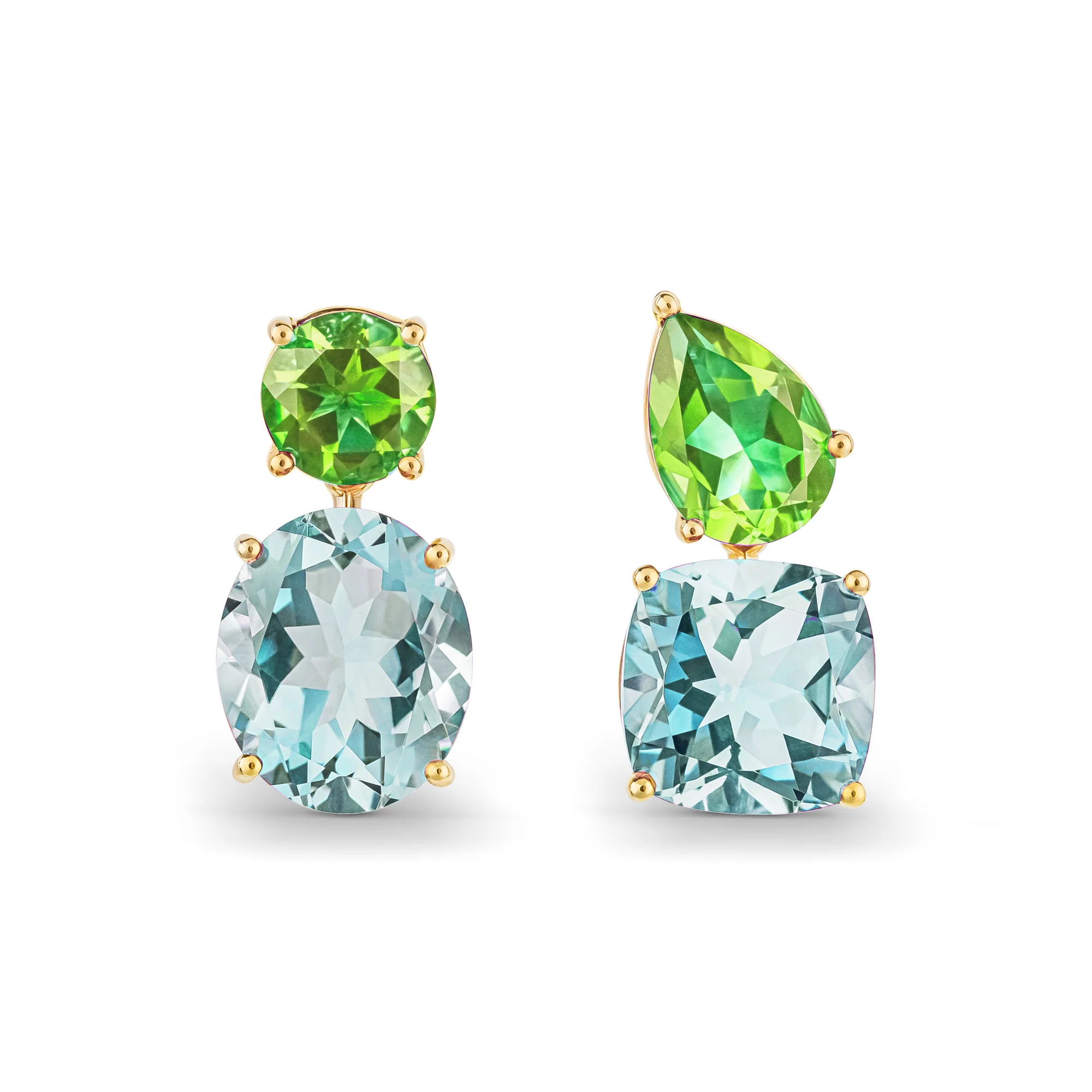 Chaos Earrings in 18ct Yellow Gold with Peridot & Prasiolite
