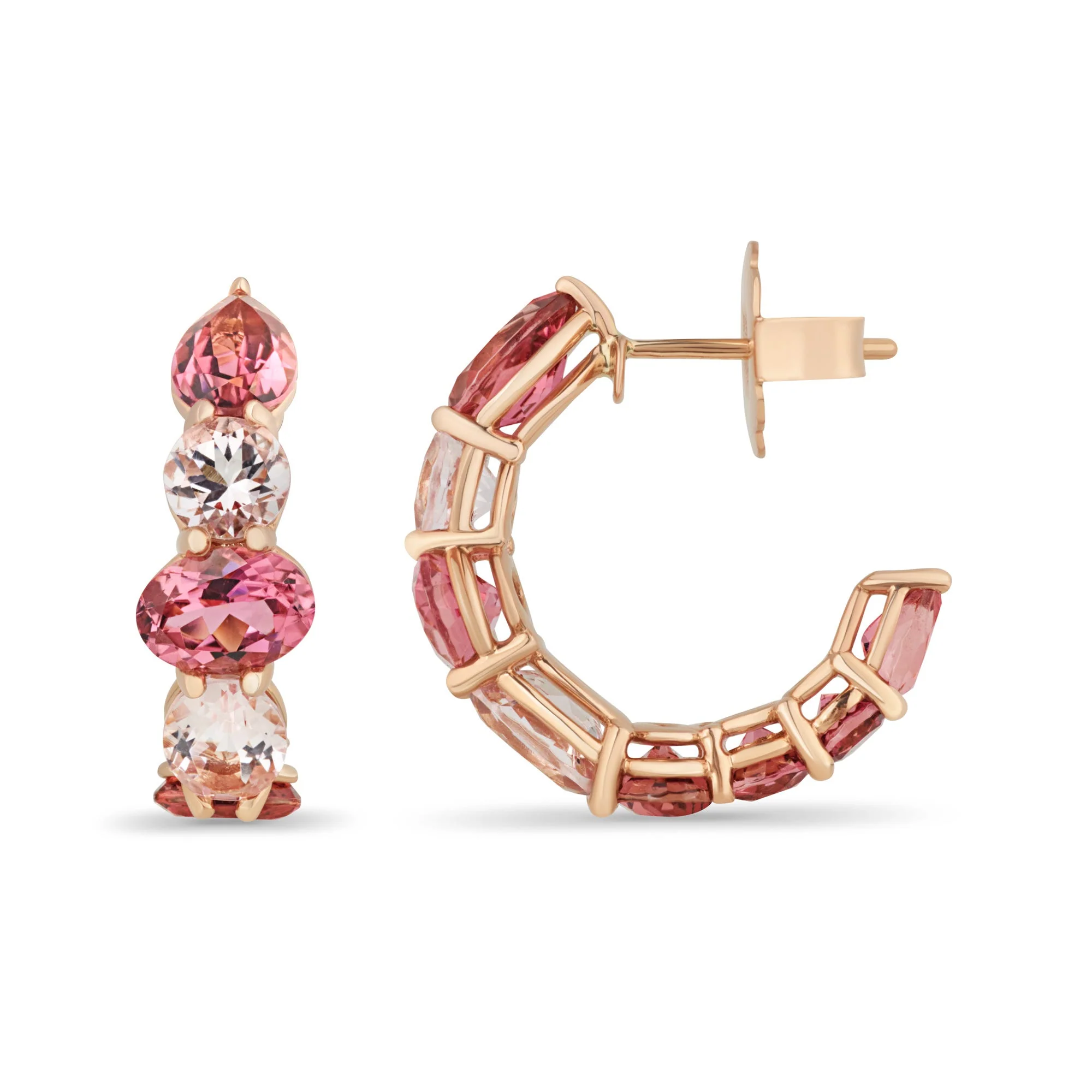 Mini Chaos Earrings in 18ct Rose Gold with Morganite and Pink Tourmaline - Image 2