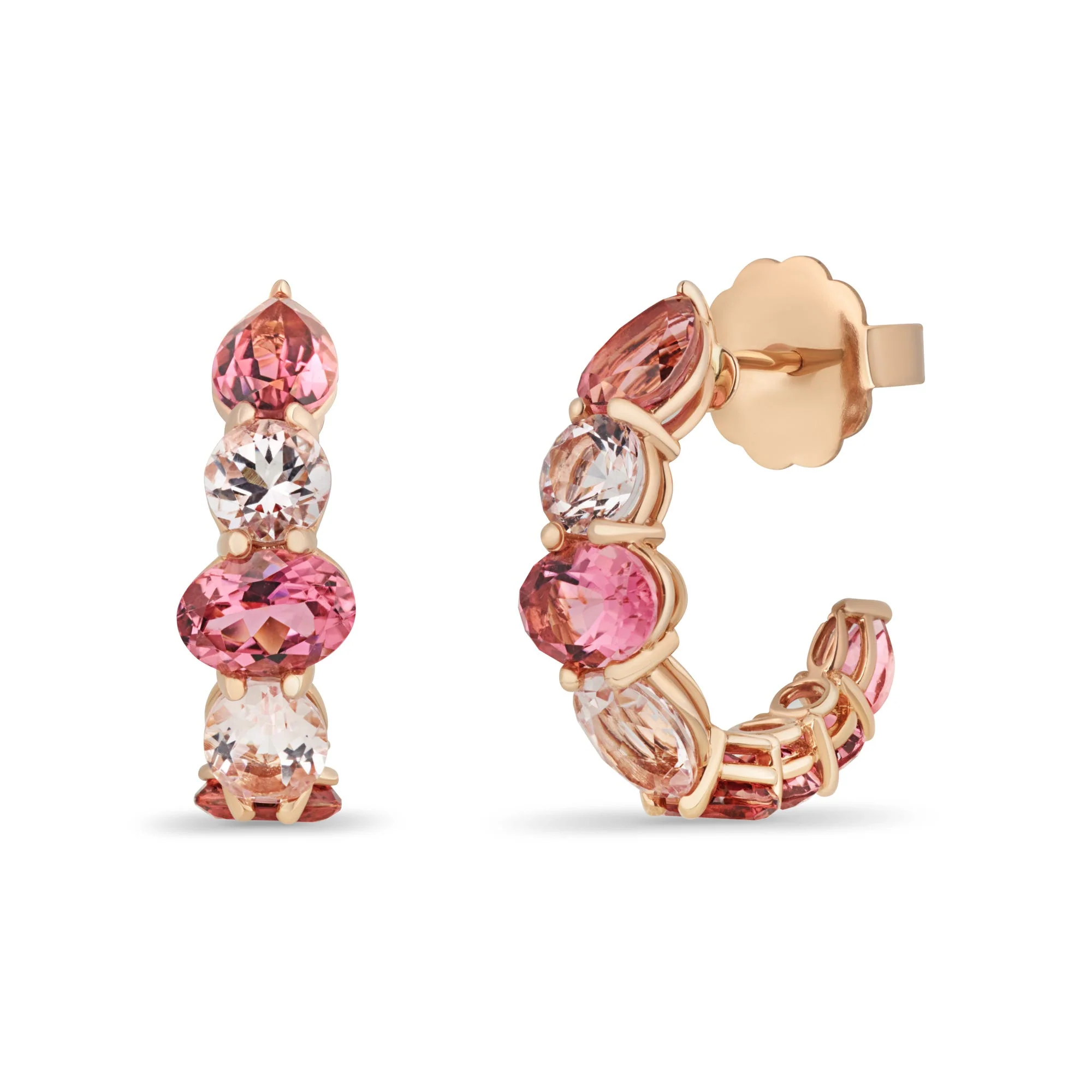 Mini Chaos Earrings in 18ct Rose Gold with Morganite and Pink Tourmaline - Image 3