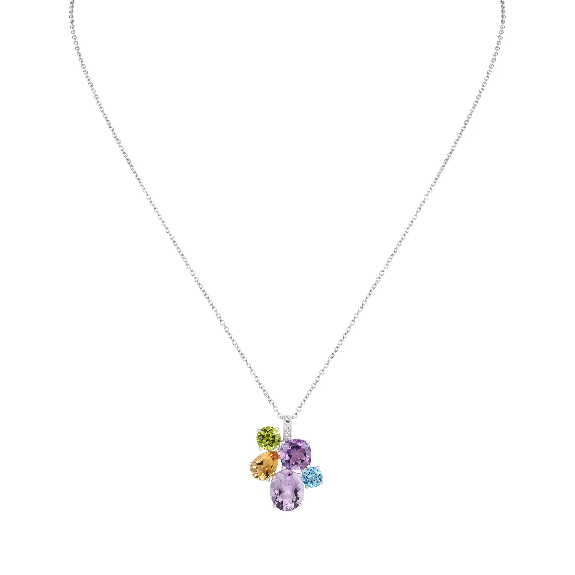 Chaos Pendant in 18ct White Gold with Multicoloured Gemstones