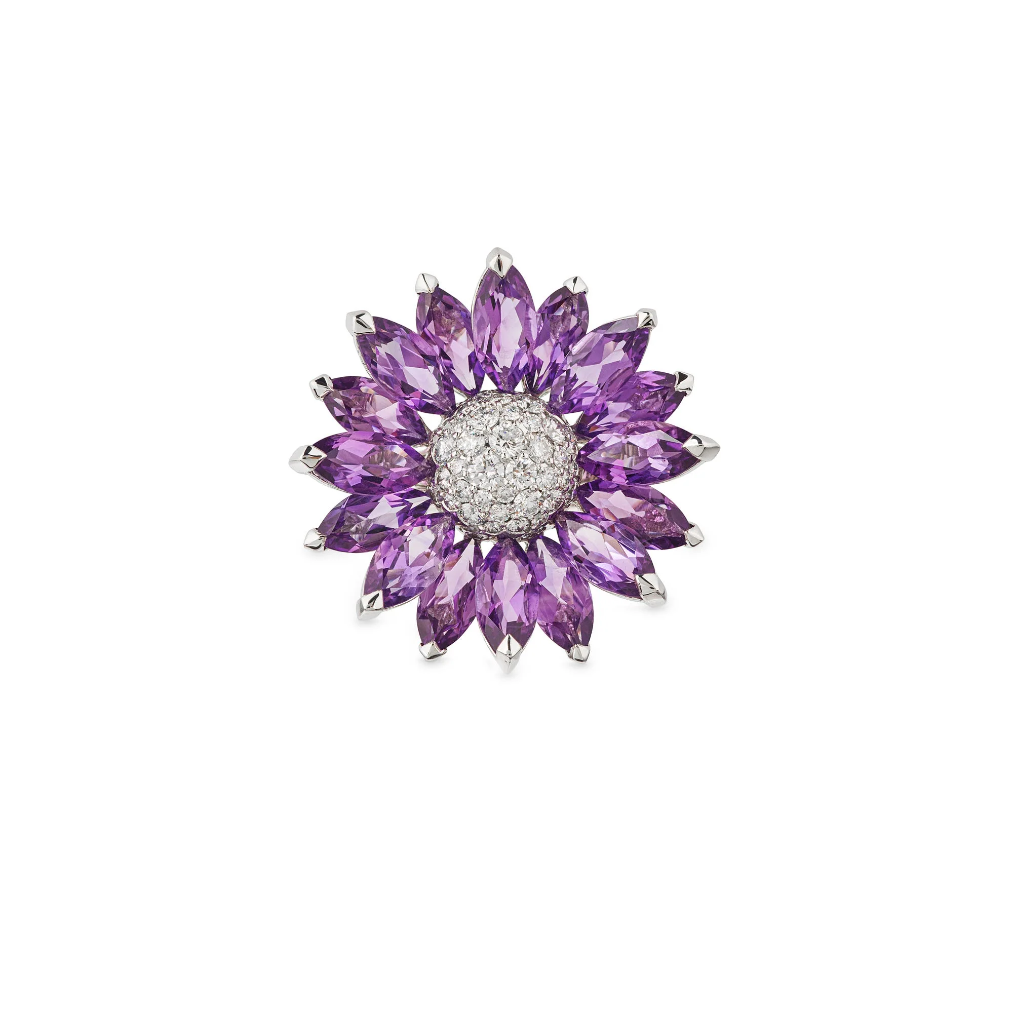 Daisy Medium Ring in 18ct White Gold with Amethyst and Diamonds - Image 2
