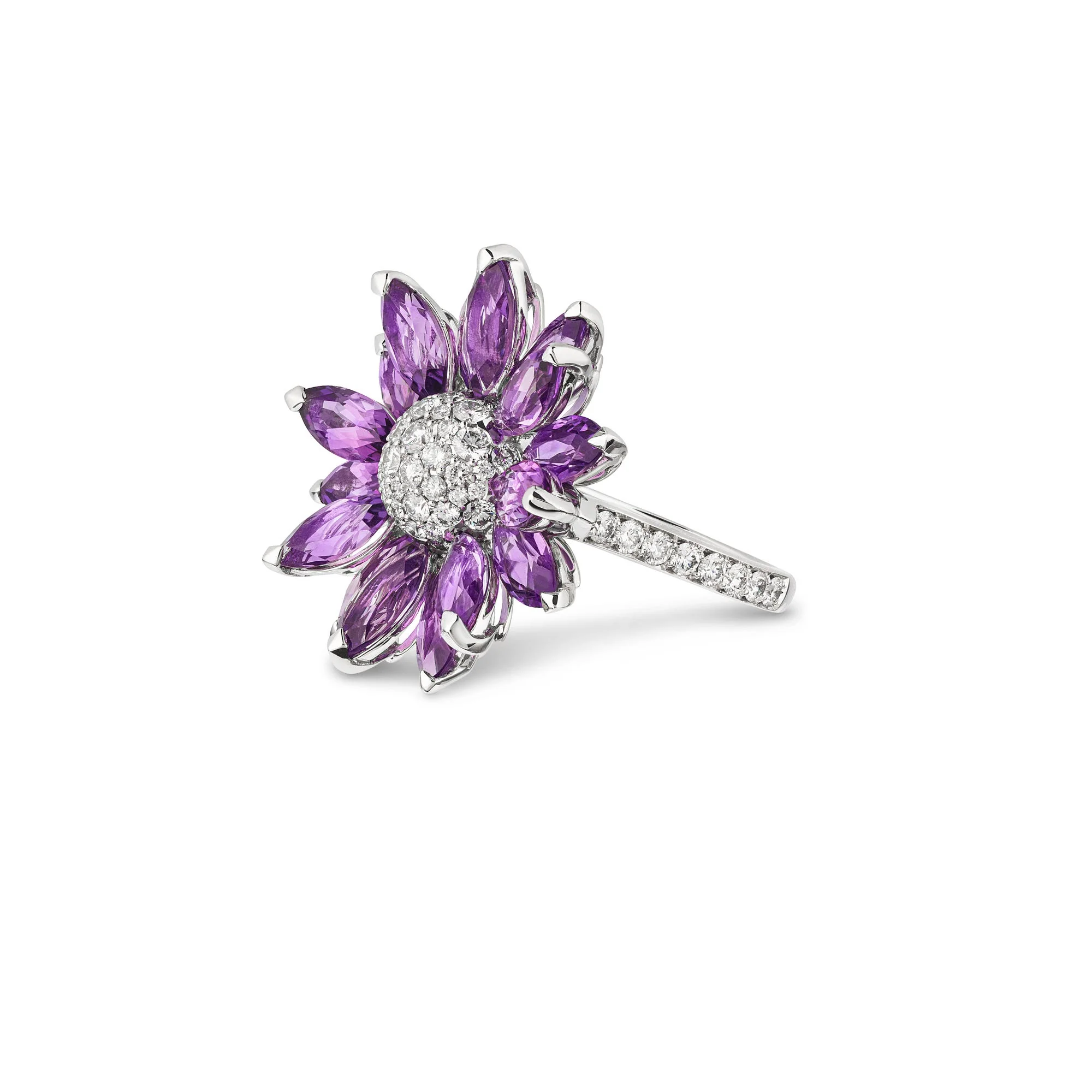 Daisy Medium Ring in 18ct White Gold with Amethyst and Diamonds - Image 3