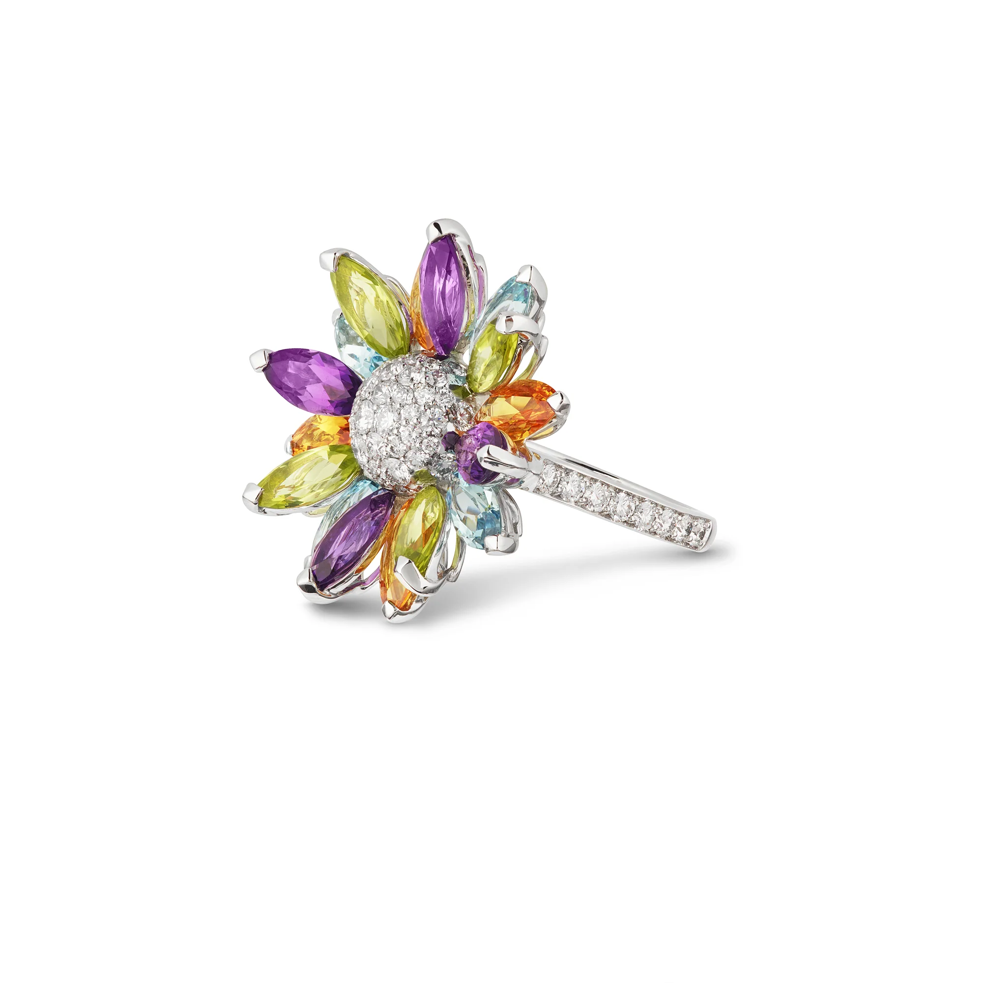 Daisy Medium Ring in 18ct White Gold with Multicoloured Gemstones - Image 2