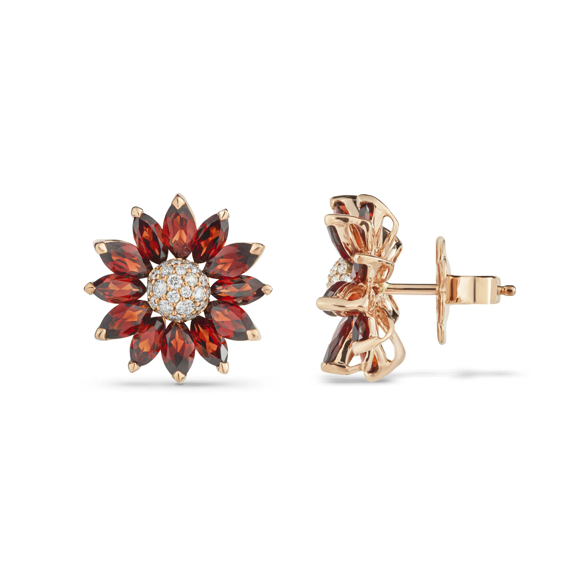 Daisy Small Earrings in 18ct Rose Gold with Garnet and Diamonds - Image 2