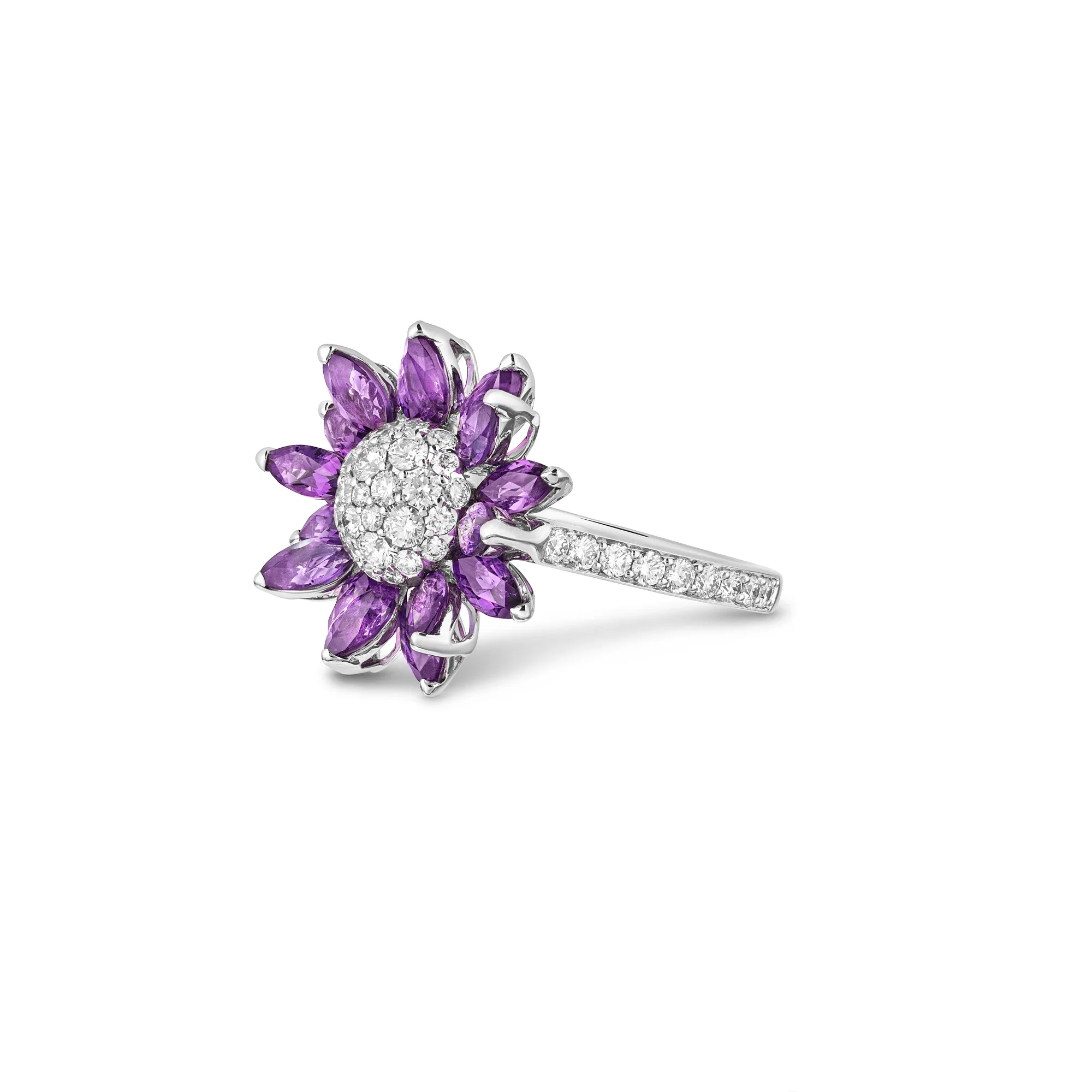 Daisy Small Ring in 18ct White Gold with Amethysts and Diamonds - Image 3