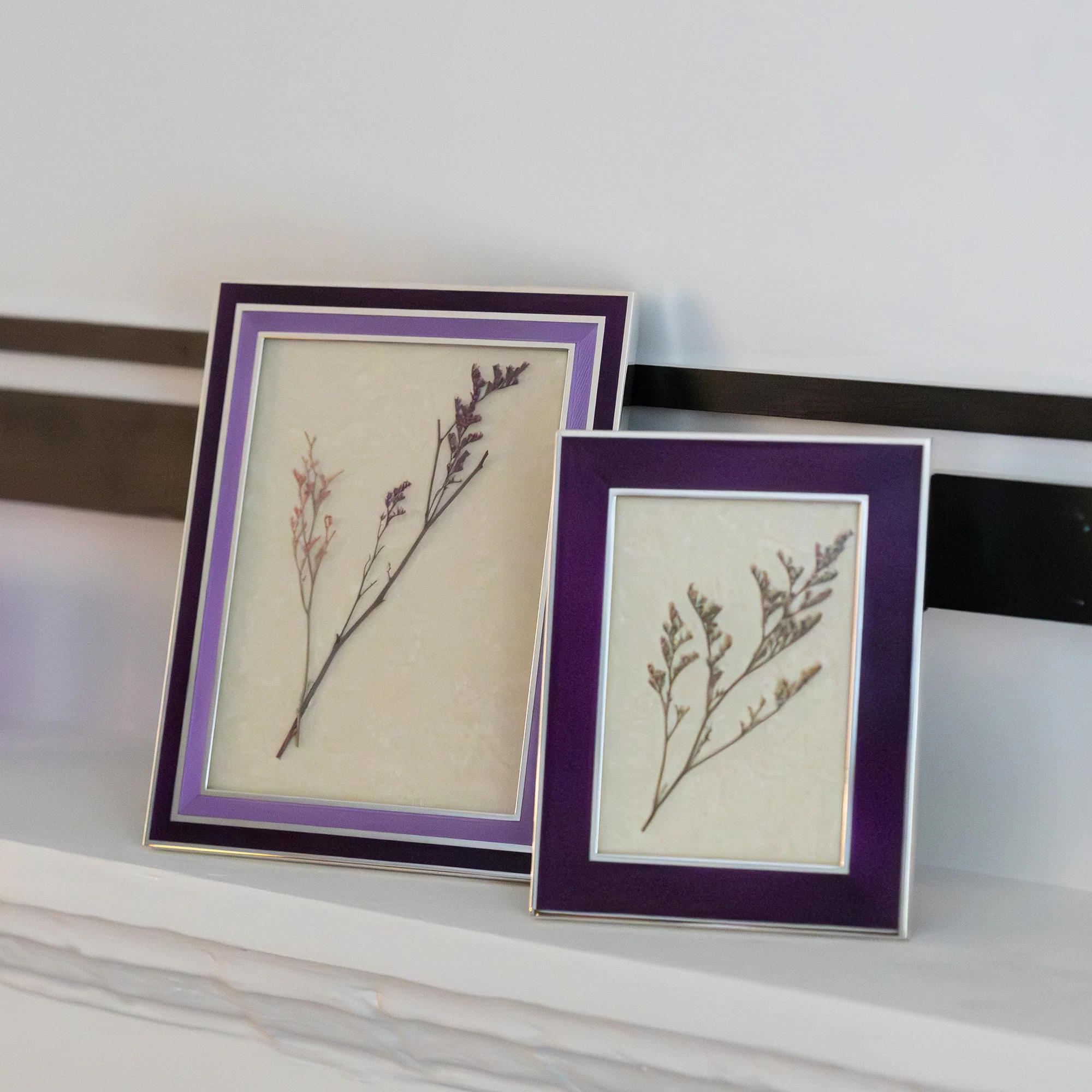 Double Border Enamel Frame in Engine-turned Sterling Silver - Image 4