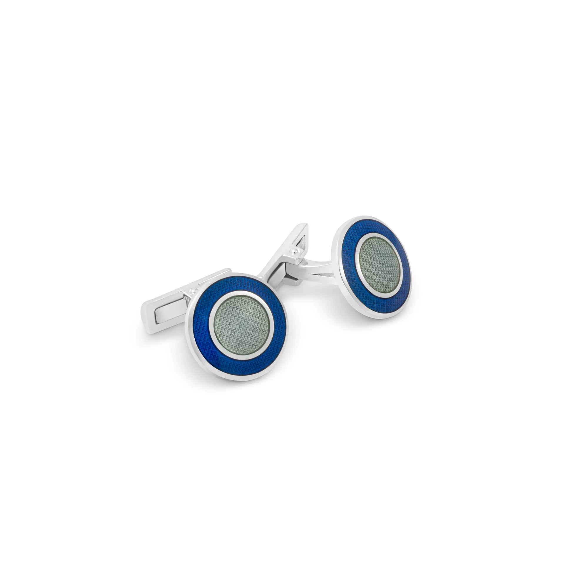 Engine-turned Cufflinks in in Sterling Silver & Enamel