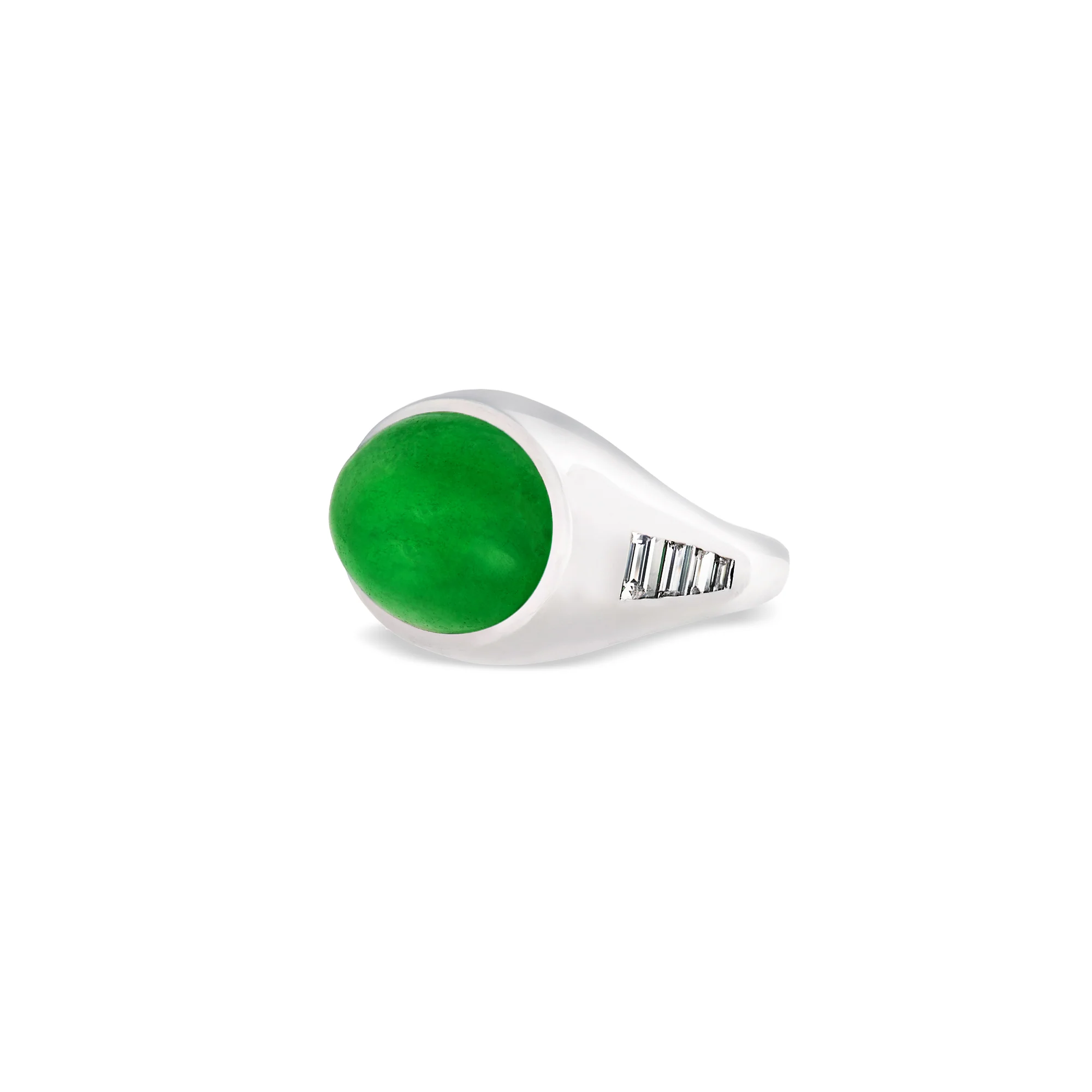 Green Imperial Jadeite Cabochon Ring with Diamonds in 18ct White Gold - Image 3