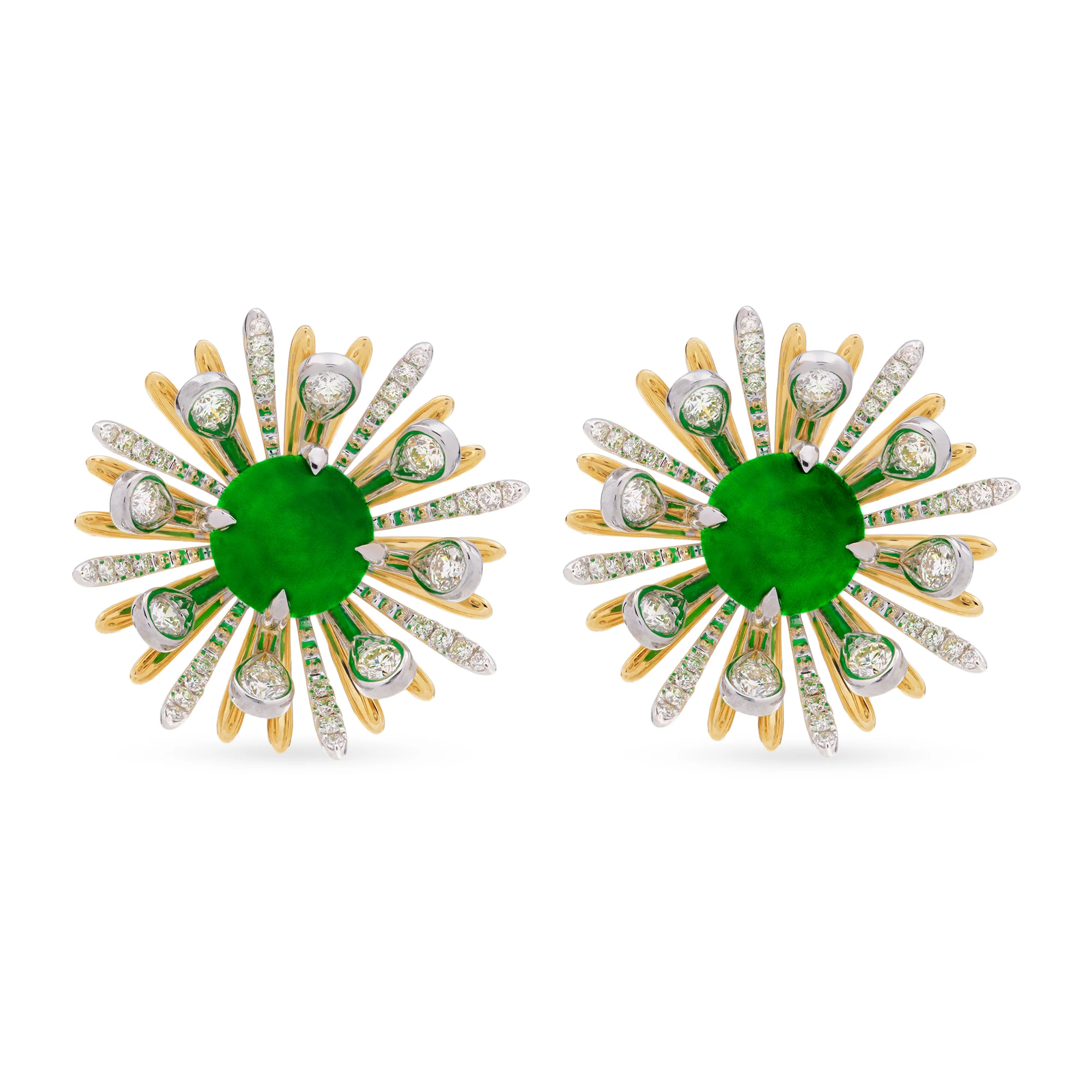 Imperial Jadeite Allium Earrings in 18ct White and Yellow Gold and Diamonds