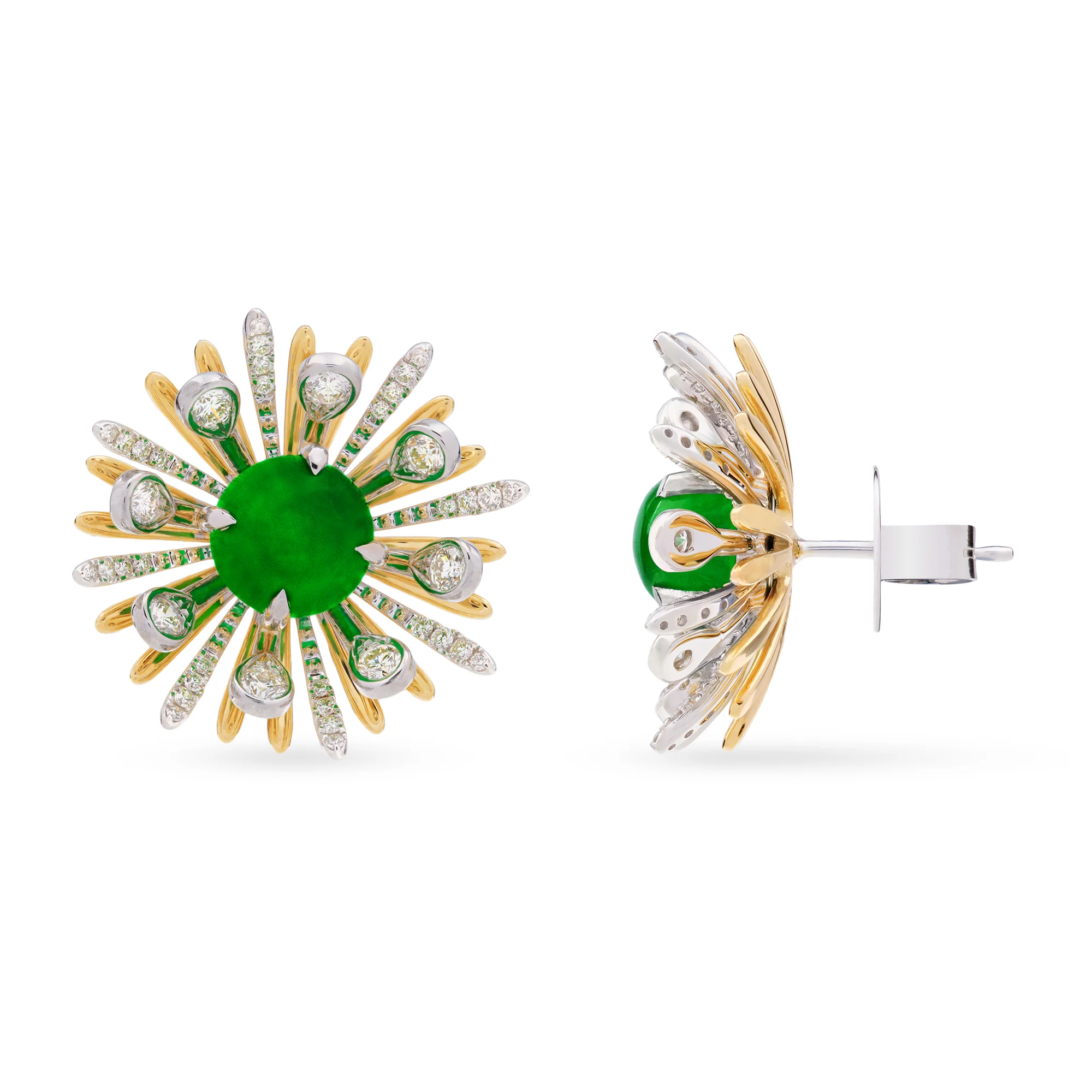 Imperial Jadeite Allium Earrings in 18ct White and Yellow Gold and Diamonds - Image 2