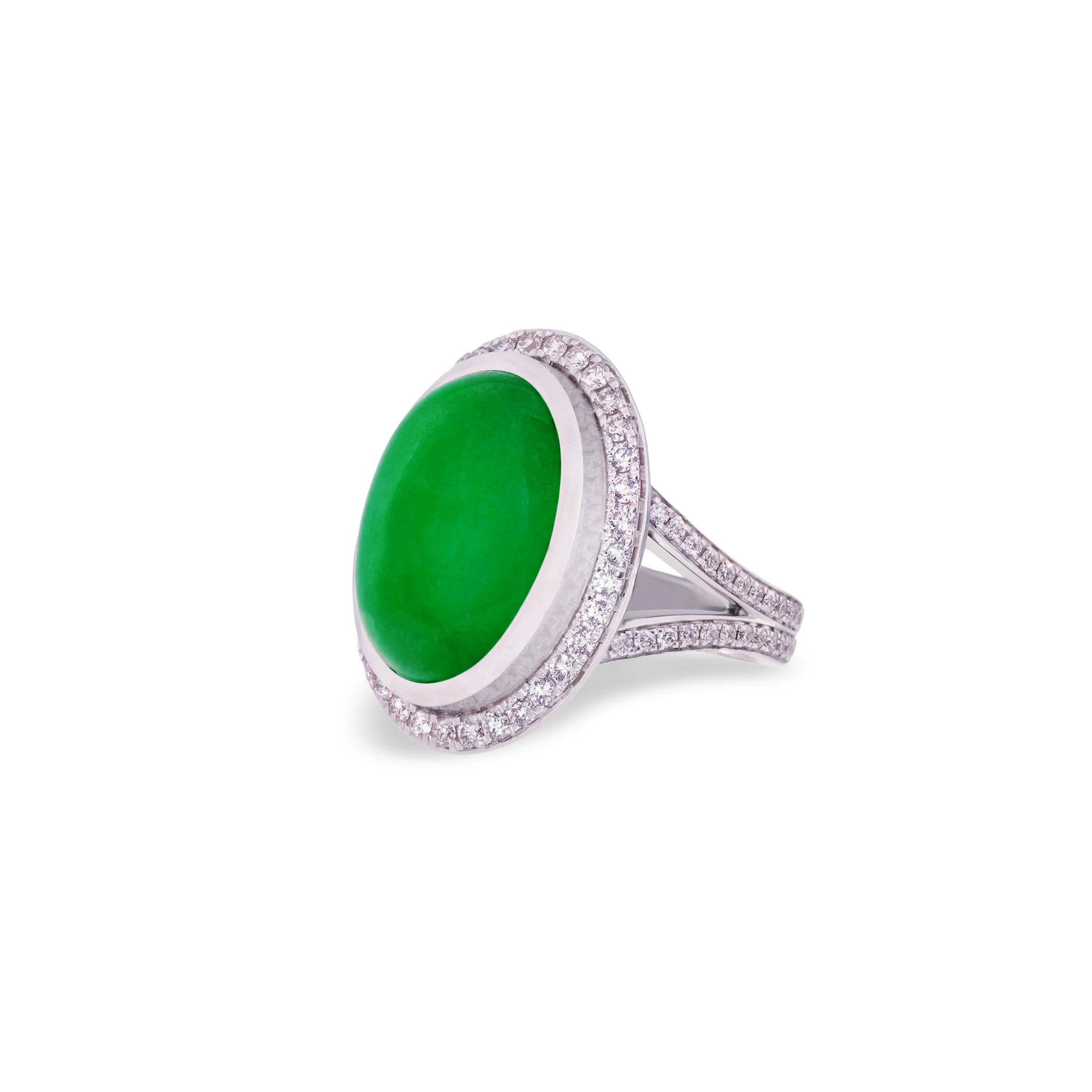 Imperial Jadeite Cabochon Ring in 18ct White Gold with Diamonds - Image 3