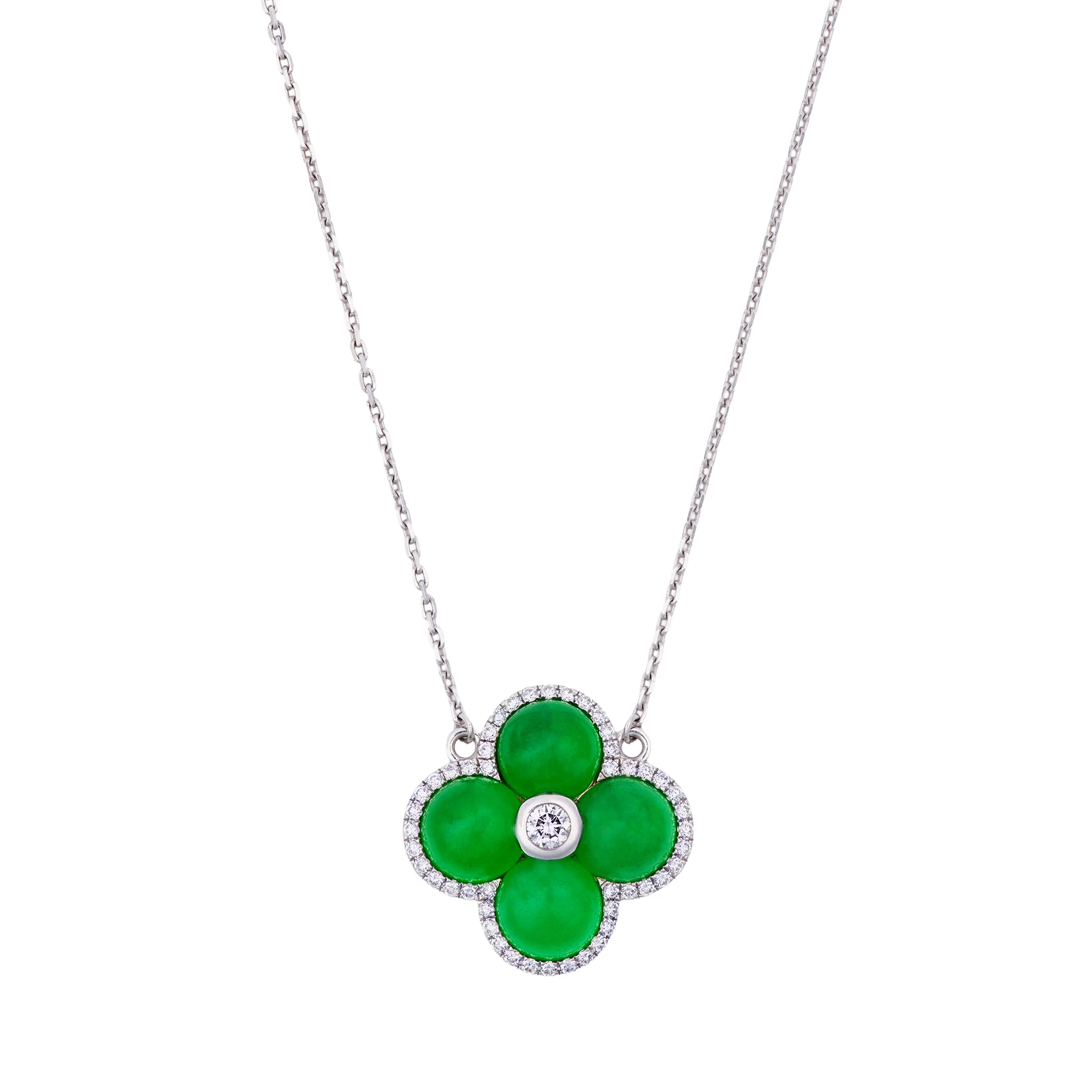 Imperial Jadeite Clover Pendant in 18ct White Gold with Diamonds - Image 2