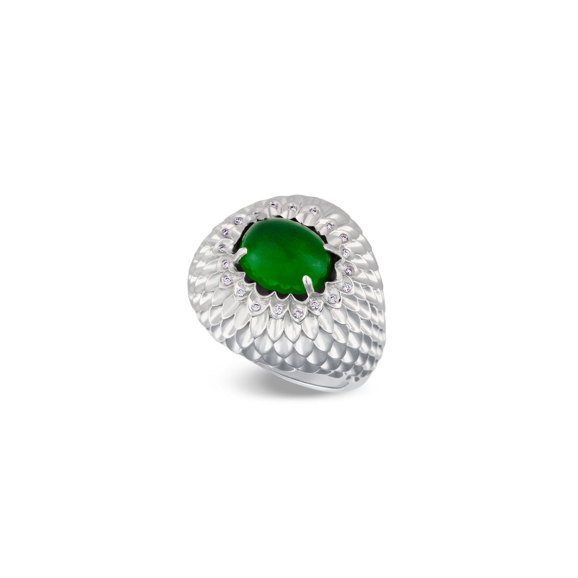 Imperial Jadeite Dahlia Ring in 18ct White Gold with Diamonds