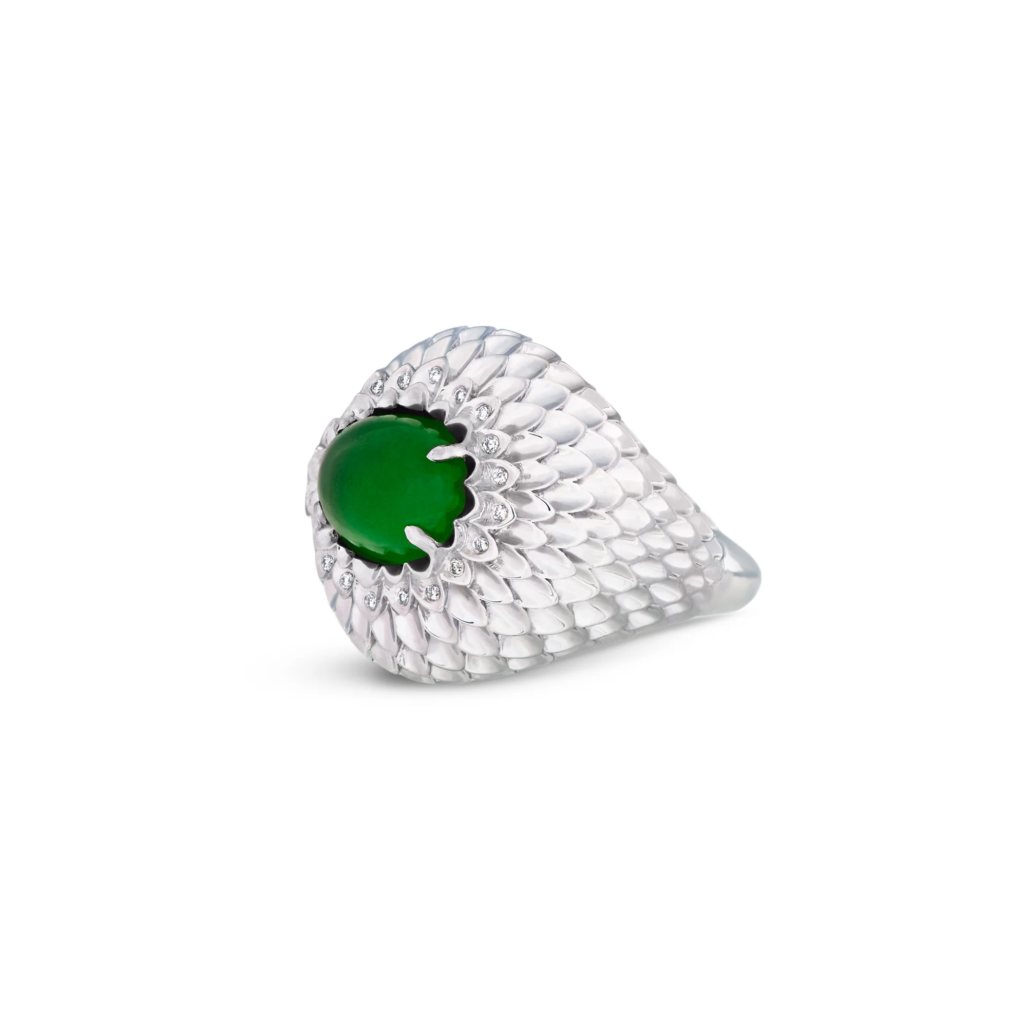Imperial Jadeite Dahlia Ring in 18ct White Gold with Diamonds - Image 3