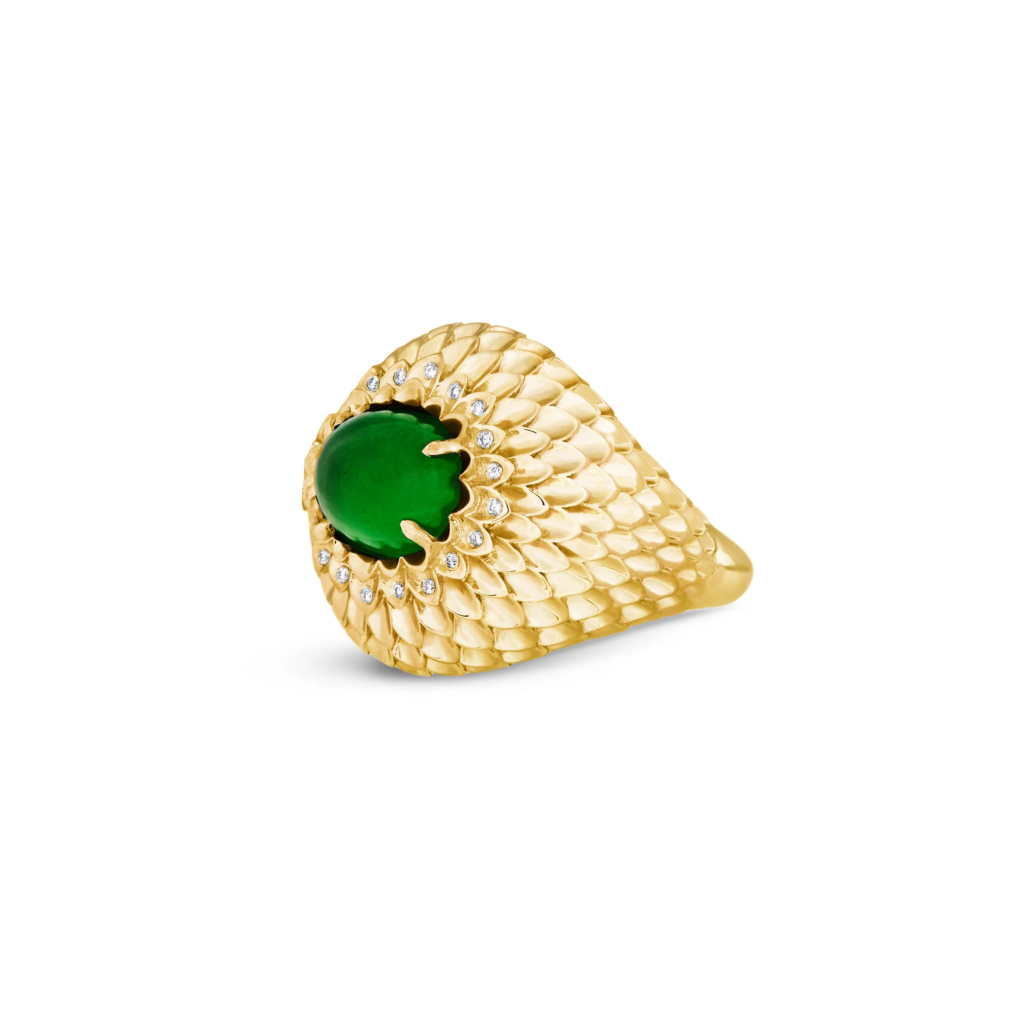 Imperial Jadeite Dahlia Ring in 18ct Yellow Gold with Diamonds - Image 3