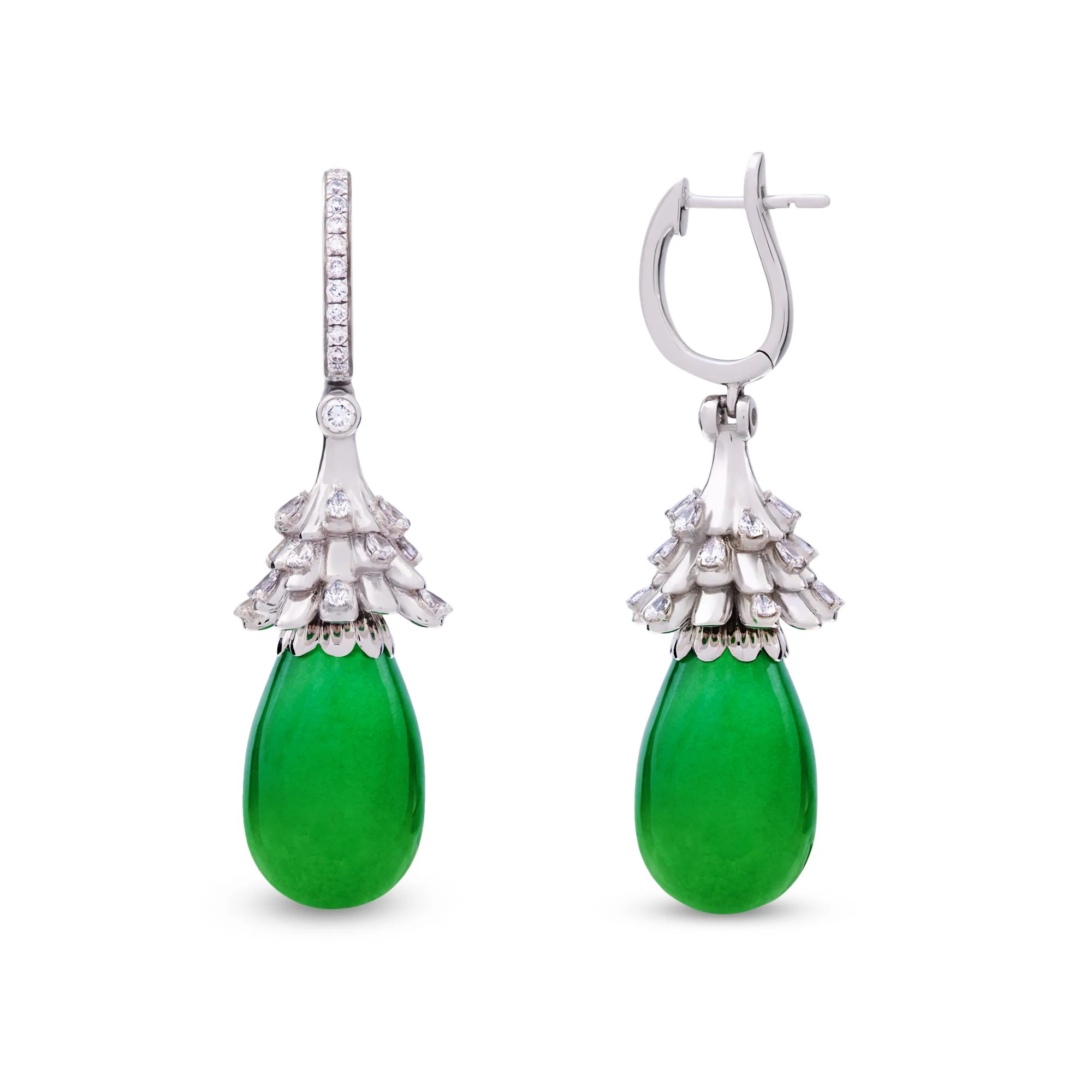 Imperial Jadeite Drop Earrings in 18ct White Gold with Diamonds - Image 2