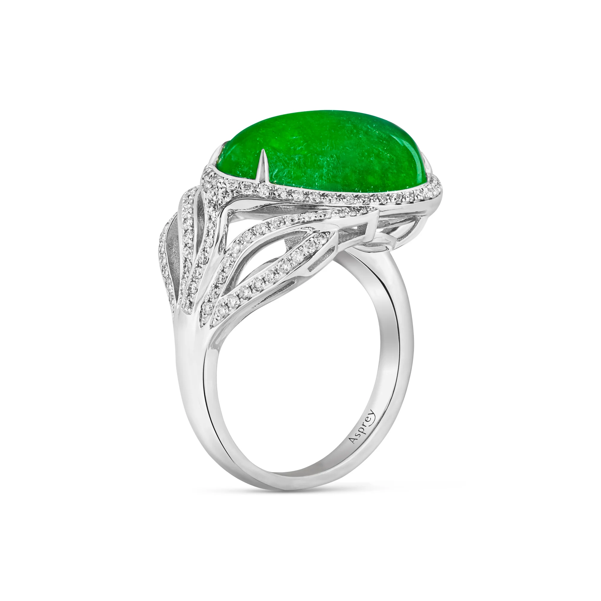 Imperial Jadeite “Eye” Ring in 18ct White Gold with Diamonds - Image 2