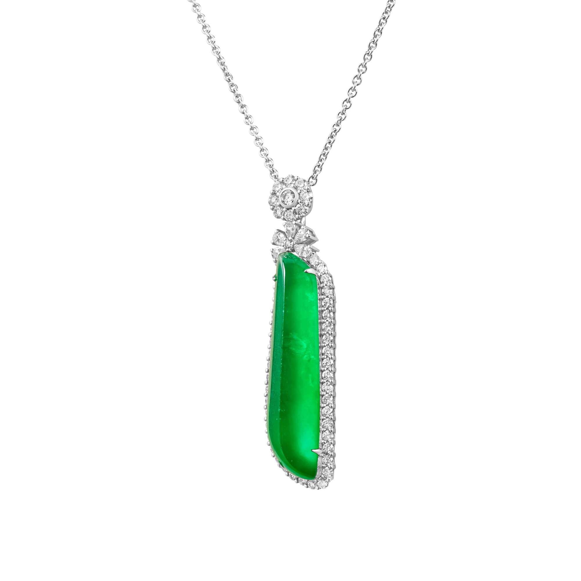 Imperial Jadeite Talisman Pendant in 18ct White Gold with Diamonds - Image 2