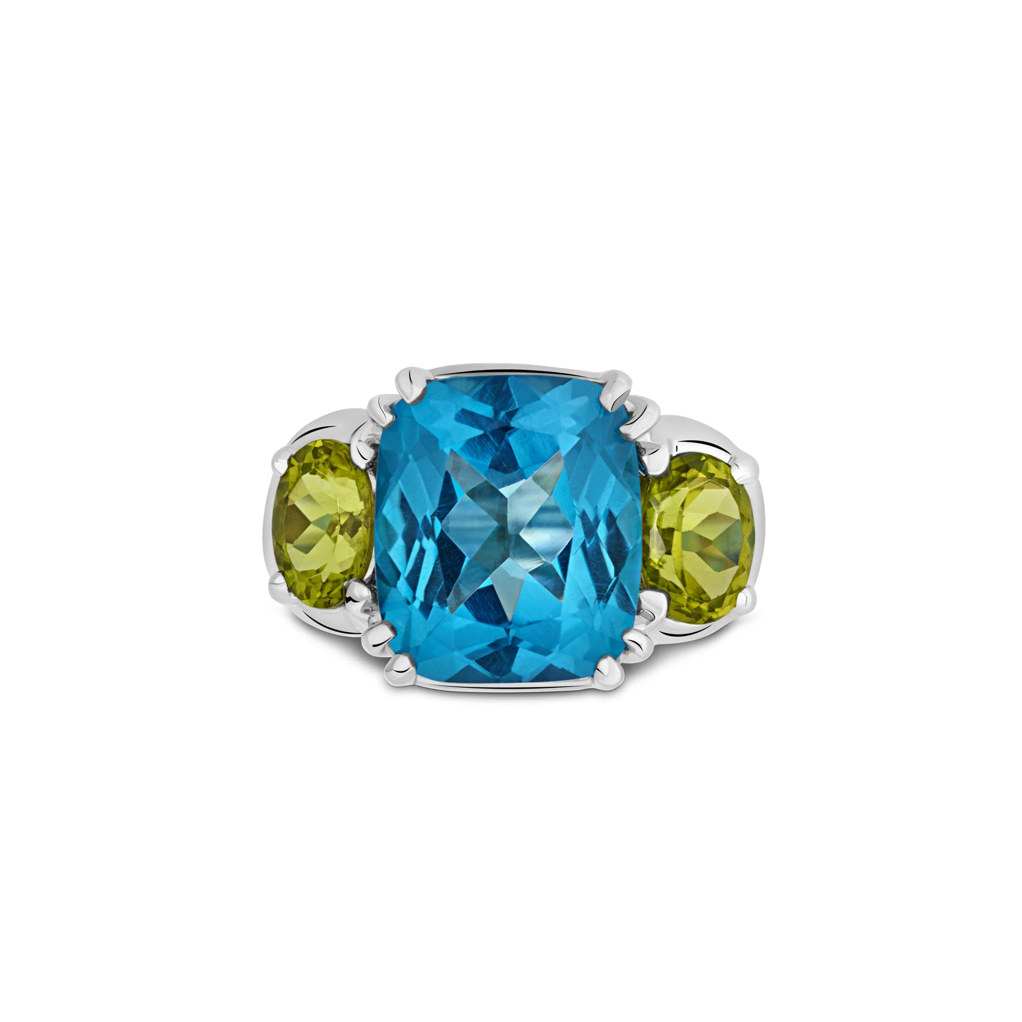 Maxi Chaos Ring in 18ct White Gold with Blue Topaz and Peridot - Image 2