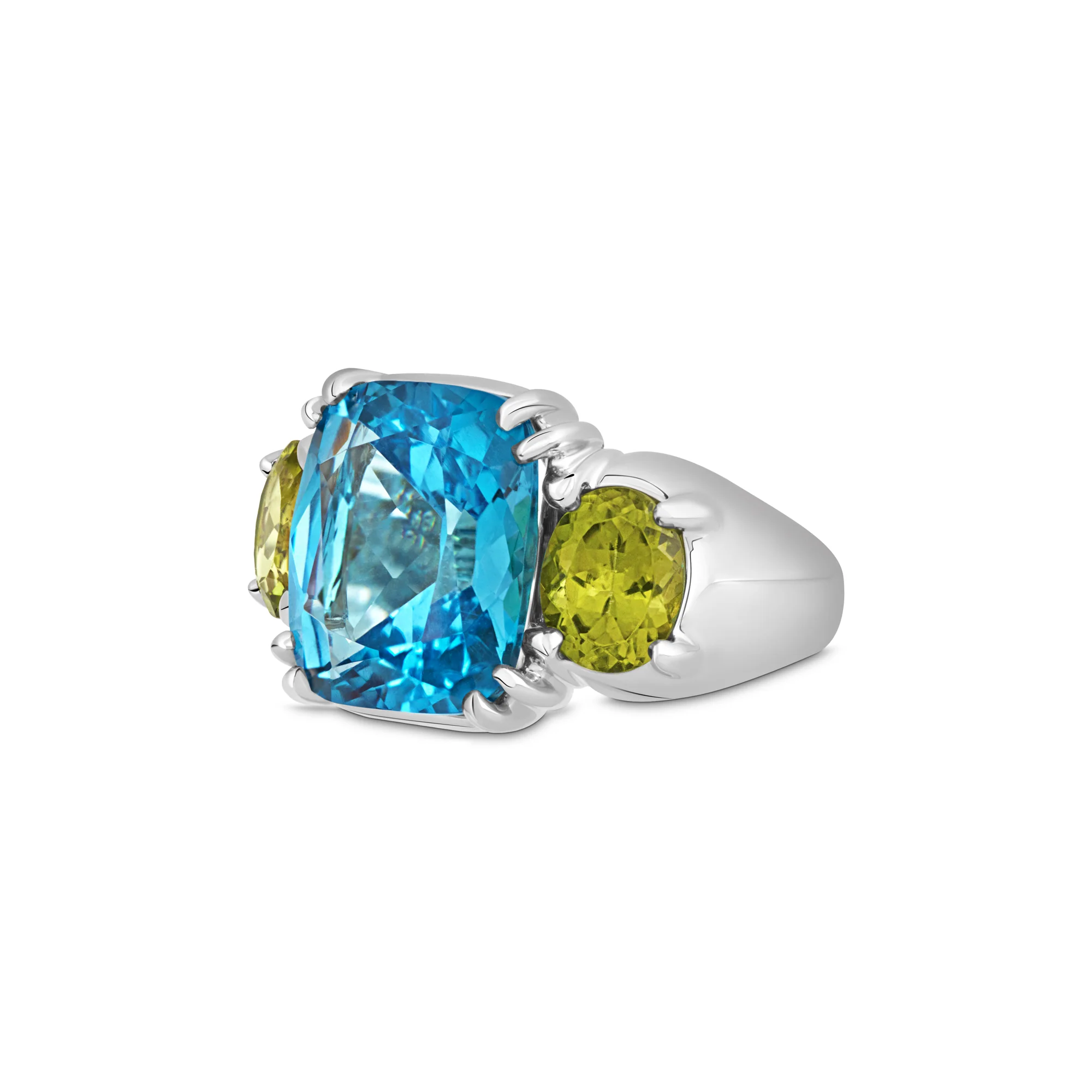 Maxi Chaos Ring in 18ct White Gold with Blue Topaz and Peridot - Image 3