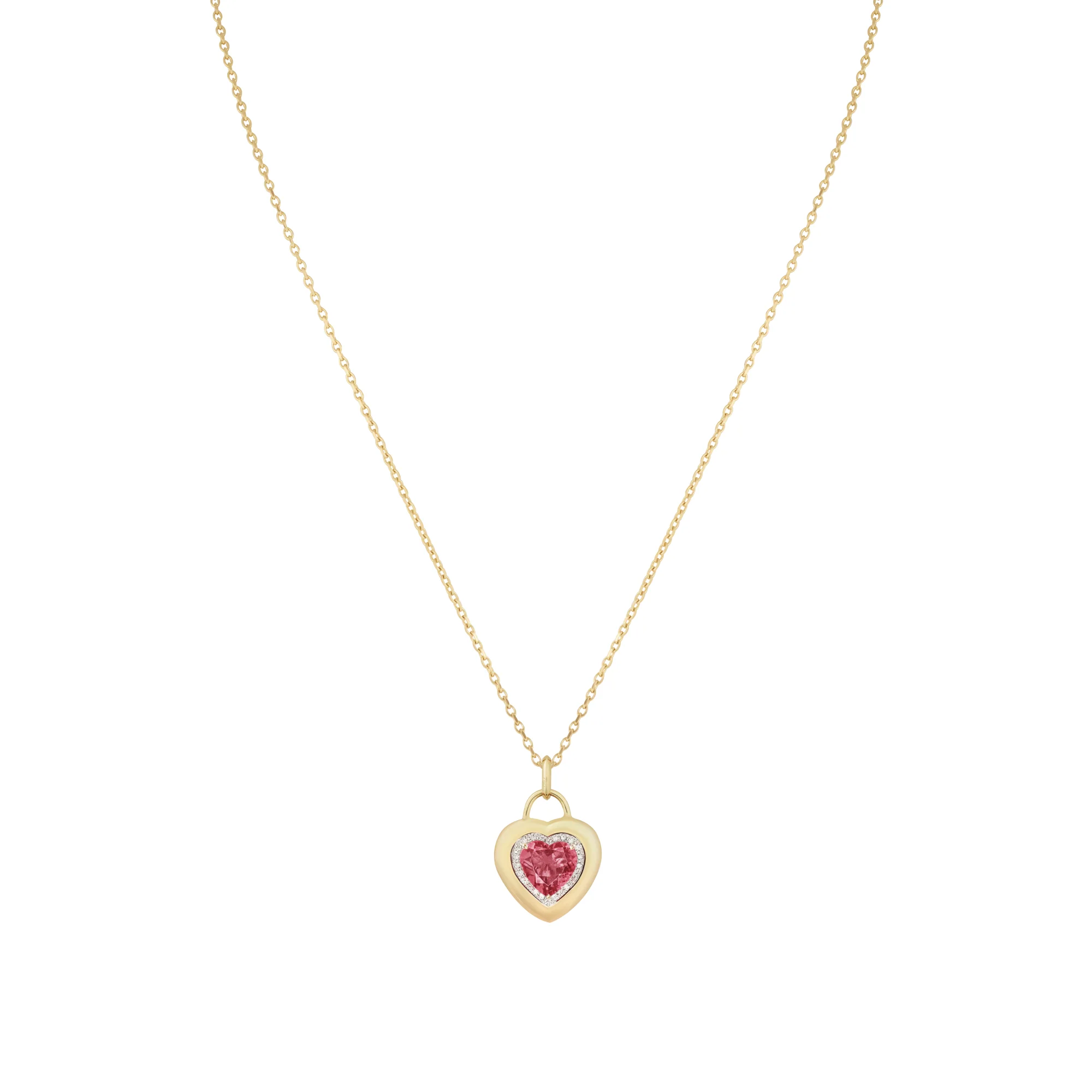 Padlock Heart Pendant in 18ct Yellow Gold with Pink Tourmaline & Diamonds