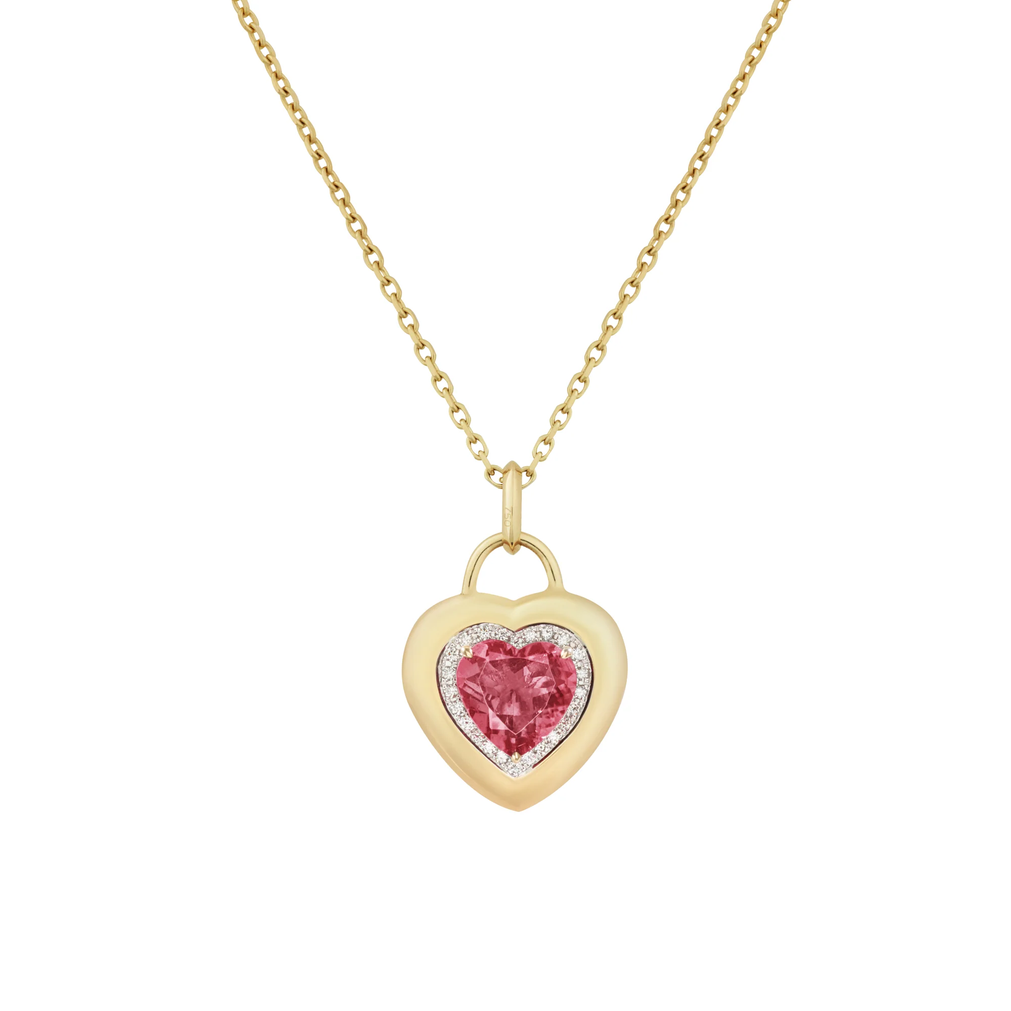 Padlock Heart Pendant in 18ct Yellow Gold with Pink Tourmaline & Diamonds - Image 2