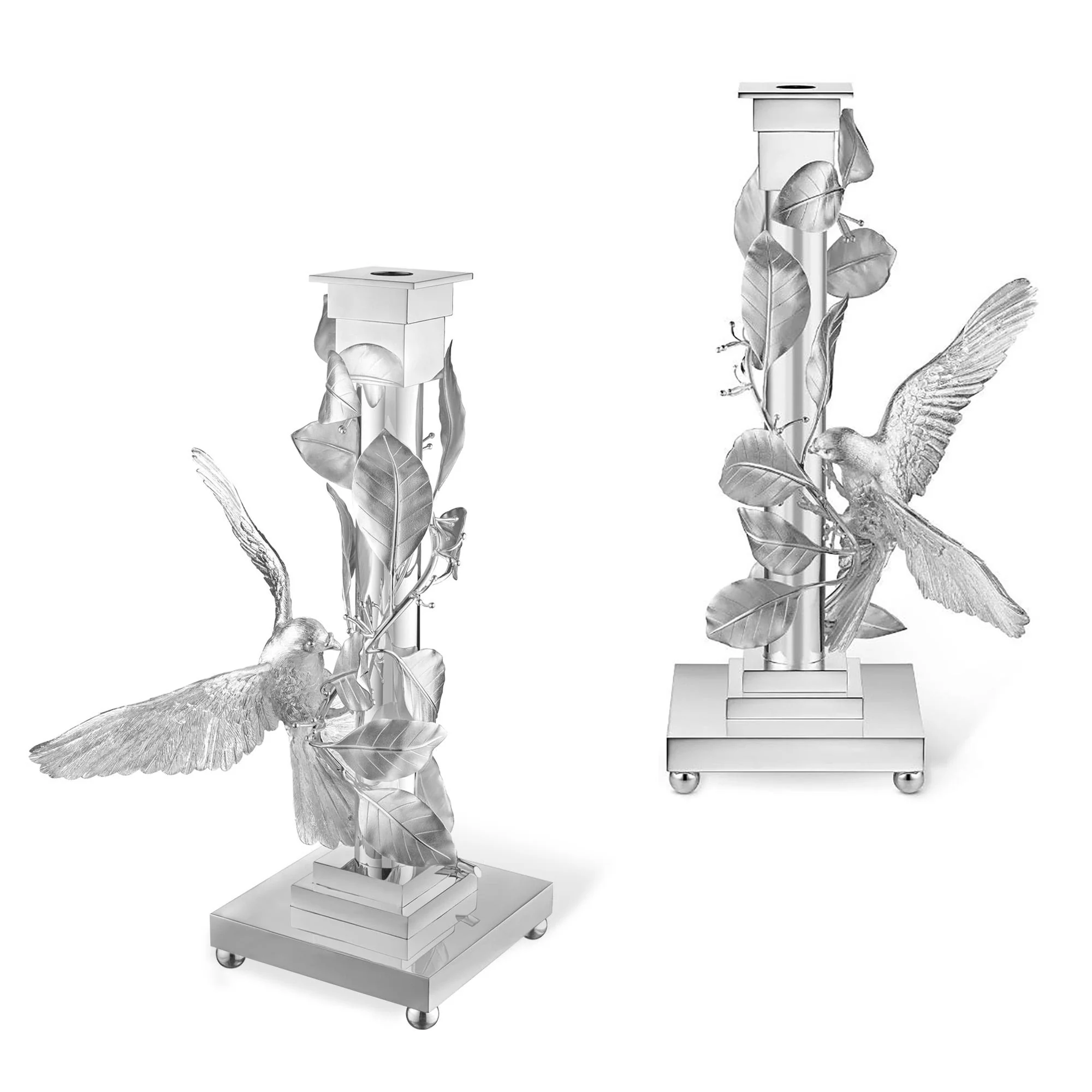 Pair of Dove Candlesticks in Sterling Silver