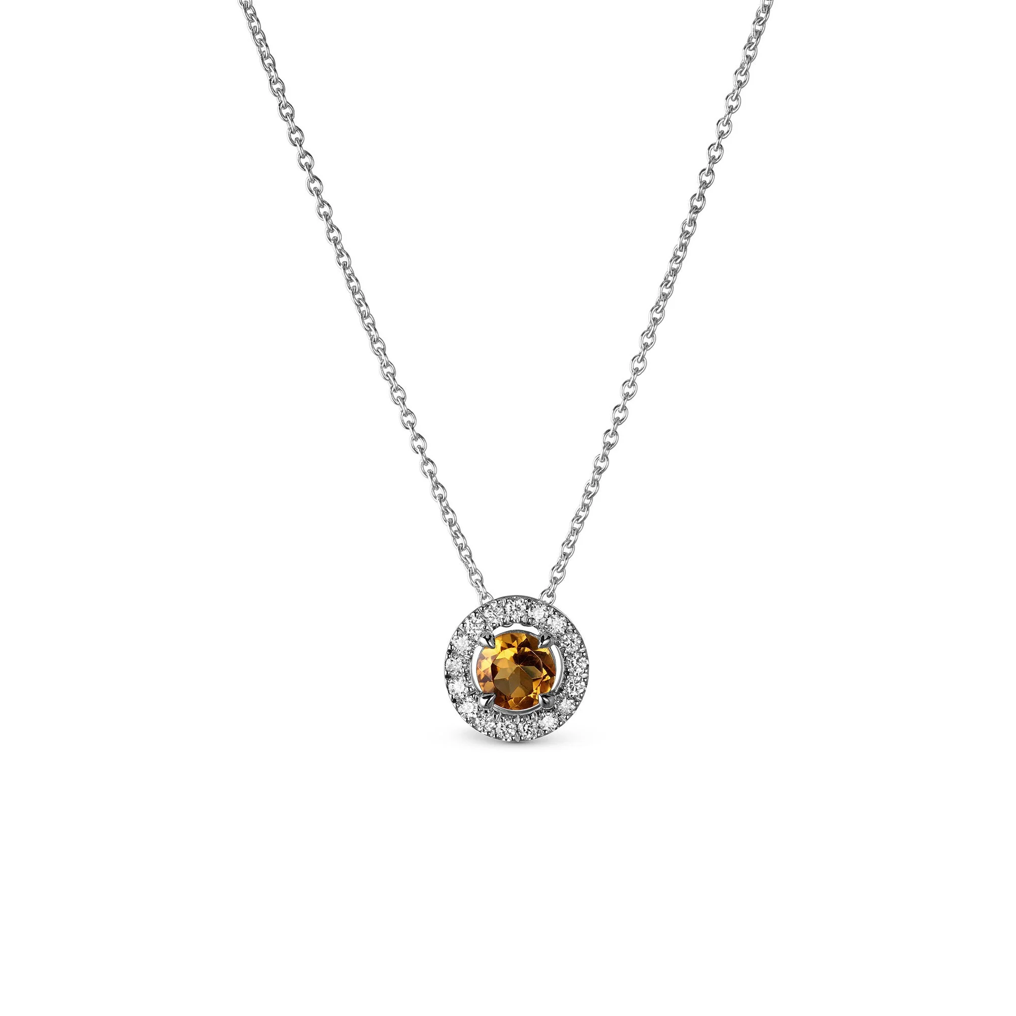 Platinum Pendant with Yellow Citrine and Diamonds