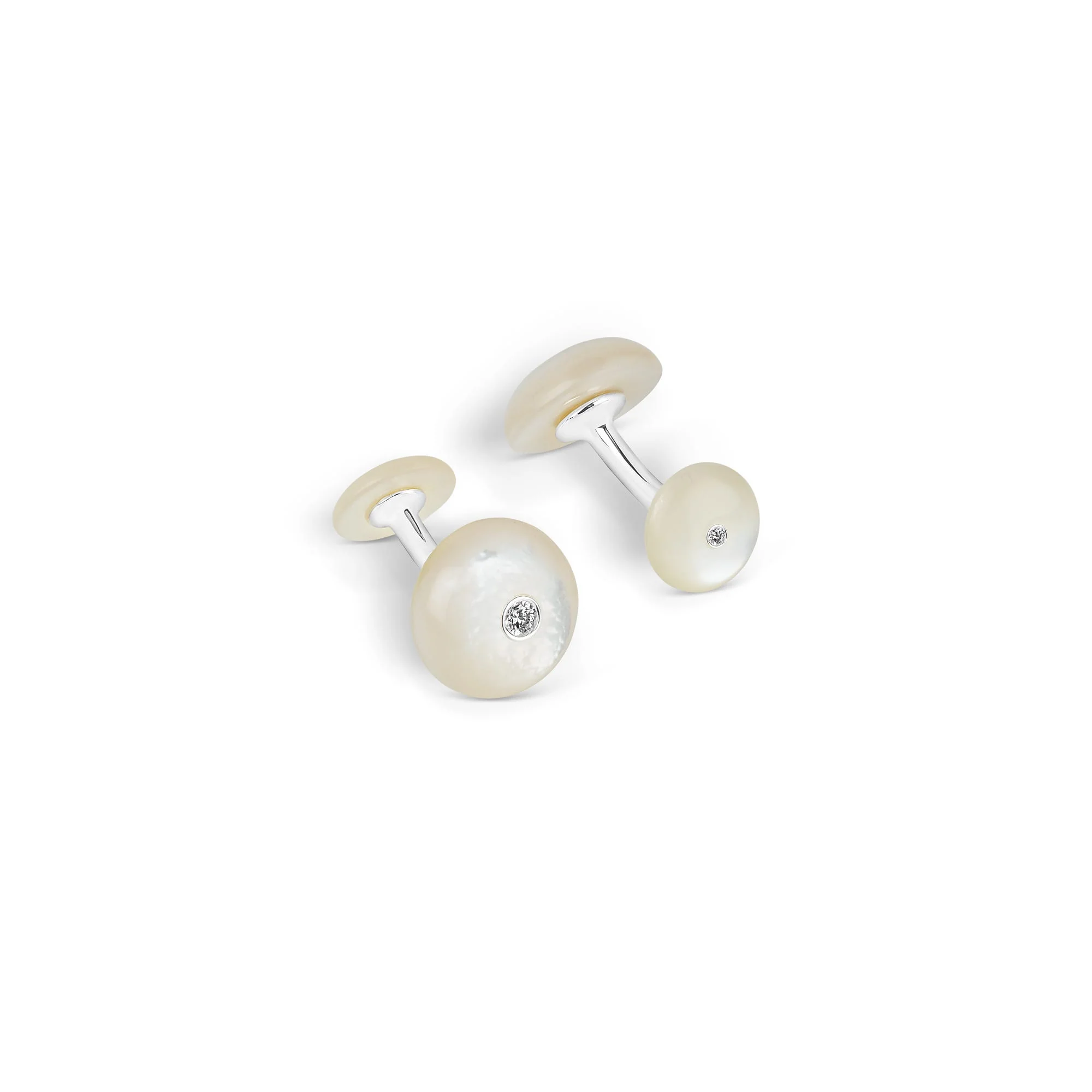 Round Mother of Pearl Cufflinks with Diamond in Sterling Silver