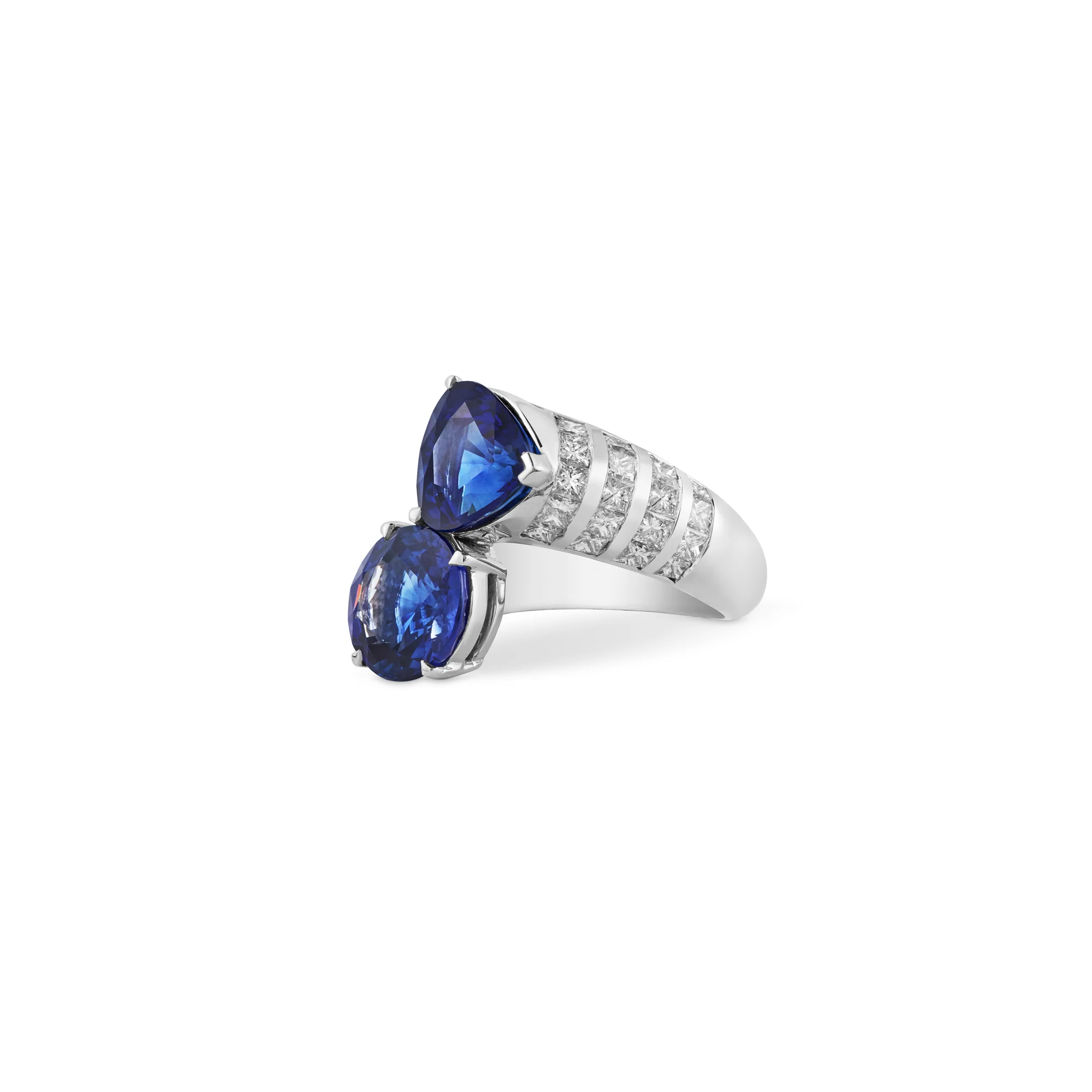 Sapphire and Diamond Toi et Moi Ring in 18ct White Gold - Image 3
