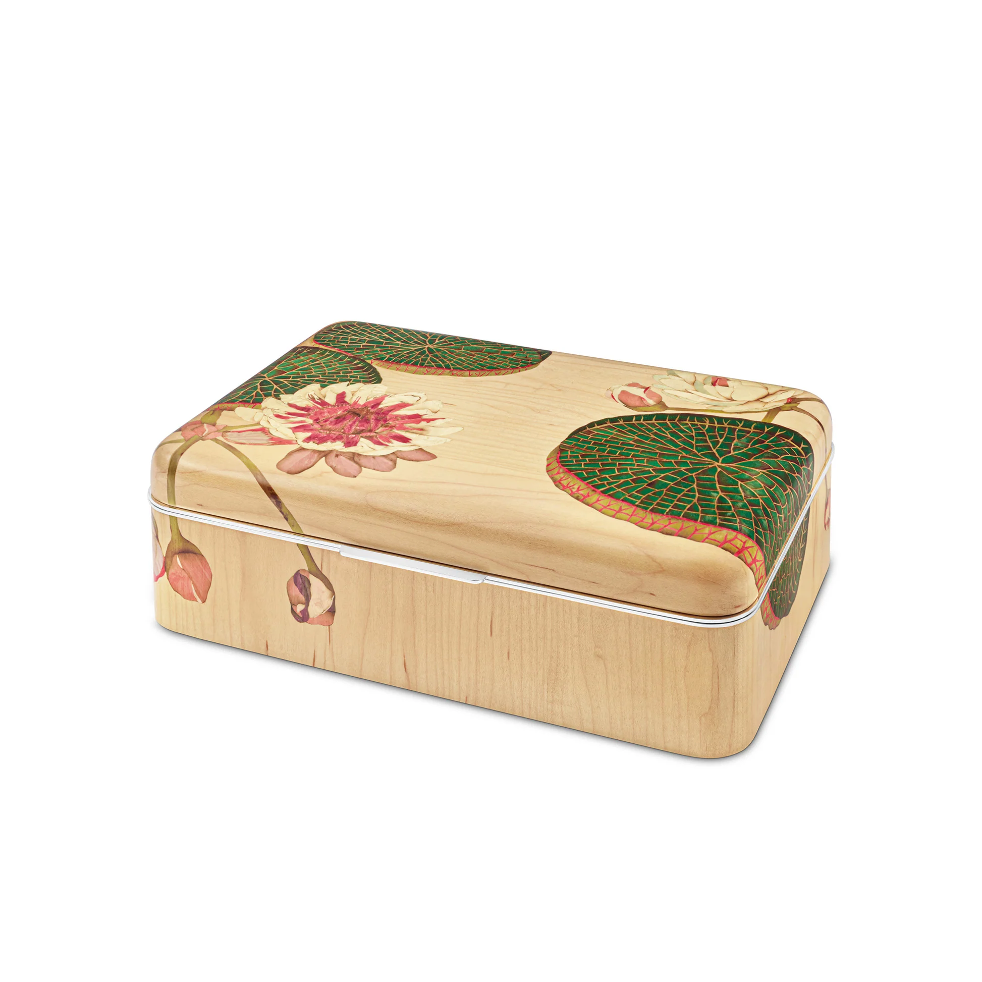 Waterlily Marquetry Box in Wood & Sterling Silver