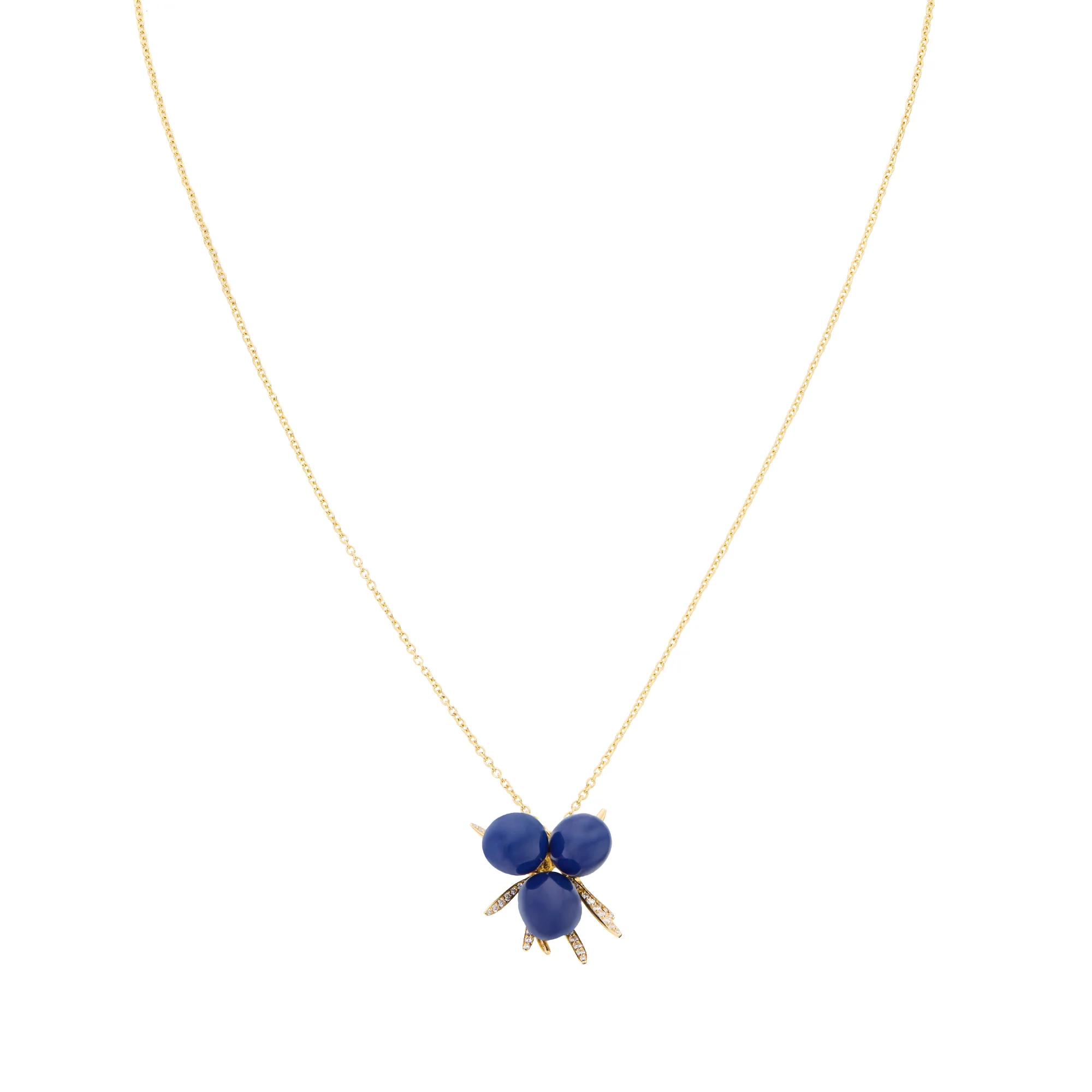 Woodland Juniper Pendant in Enamelled 18ct Yellow Gold with Diamonds